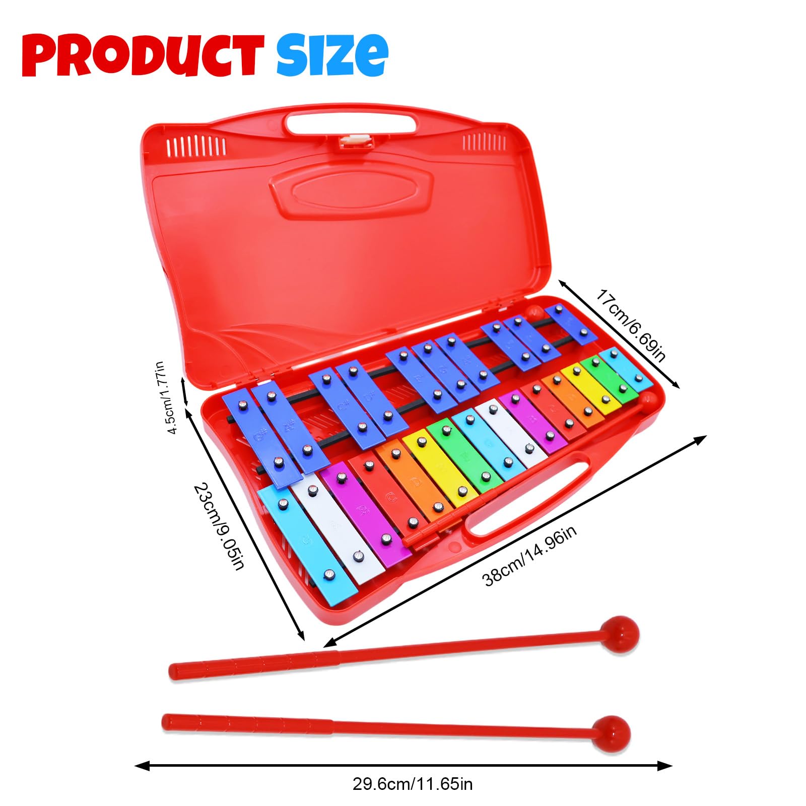 25 Note Chromatic Glockenspiel Xylophone in Red Case - Image 2