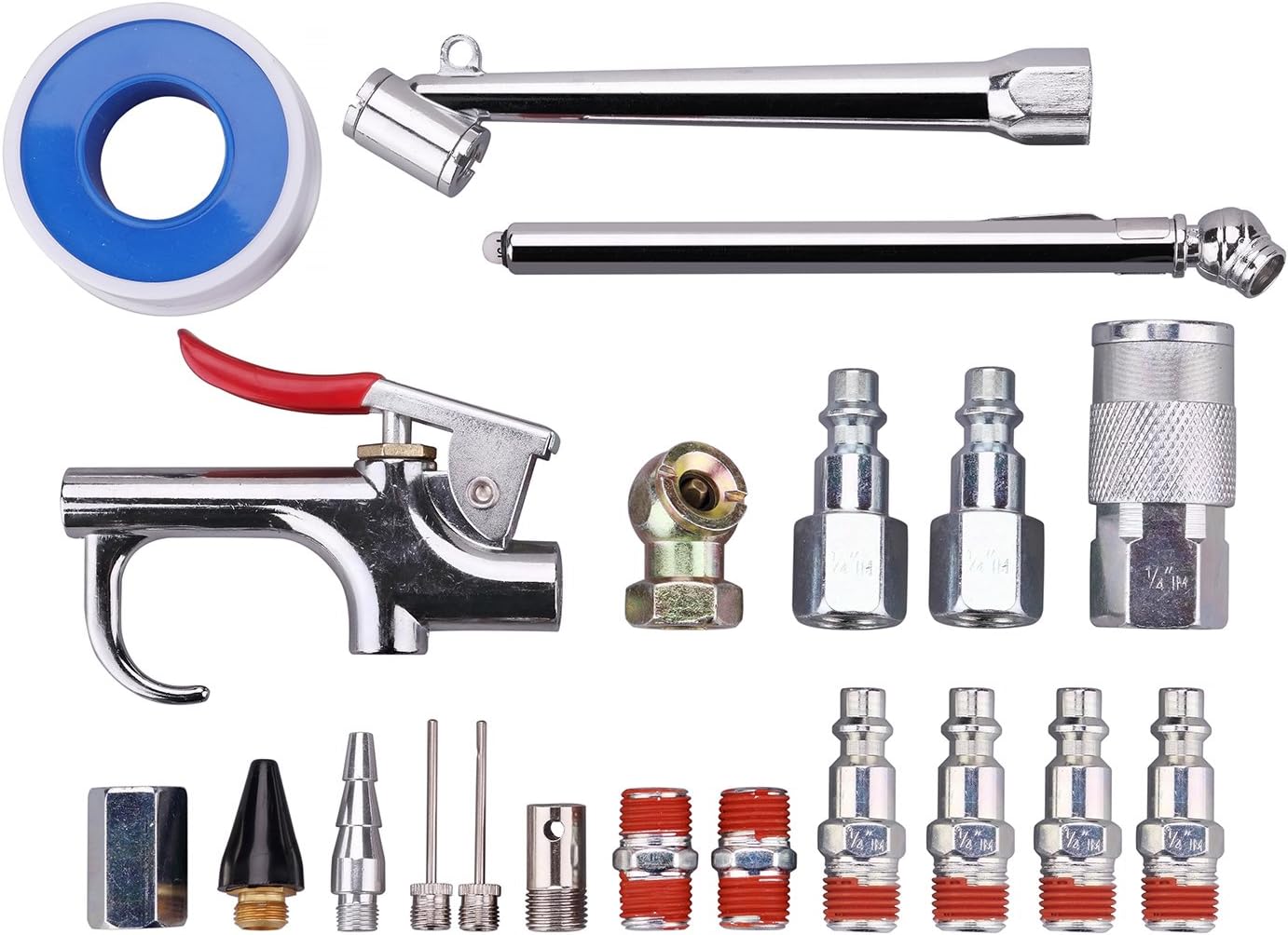 WYNNsky 1/4’’ Air Compressor Fittings with Blow Gun Kit, Tire Gauge, Air Chuck, 20PCS