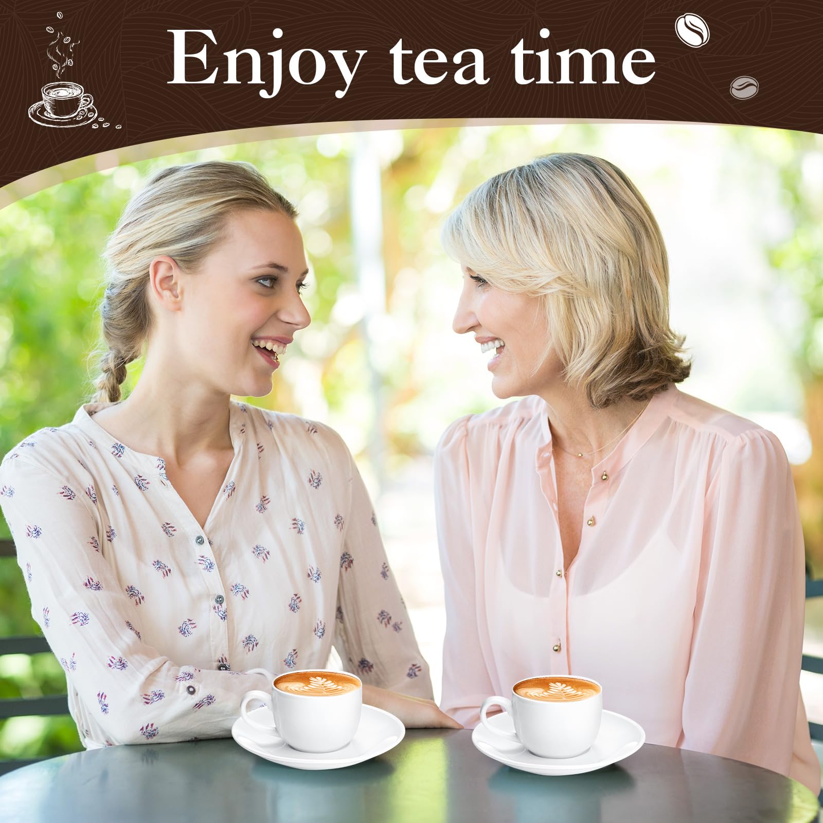 Maxdot Juego de 12 tazas de porcelana para capuchino con platillos, tazas de café y platillos de cerámica blanca, taza de café y capuchino, taza de café con leche para cafetería, moca, barista,