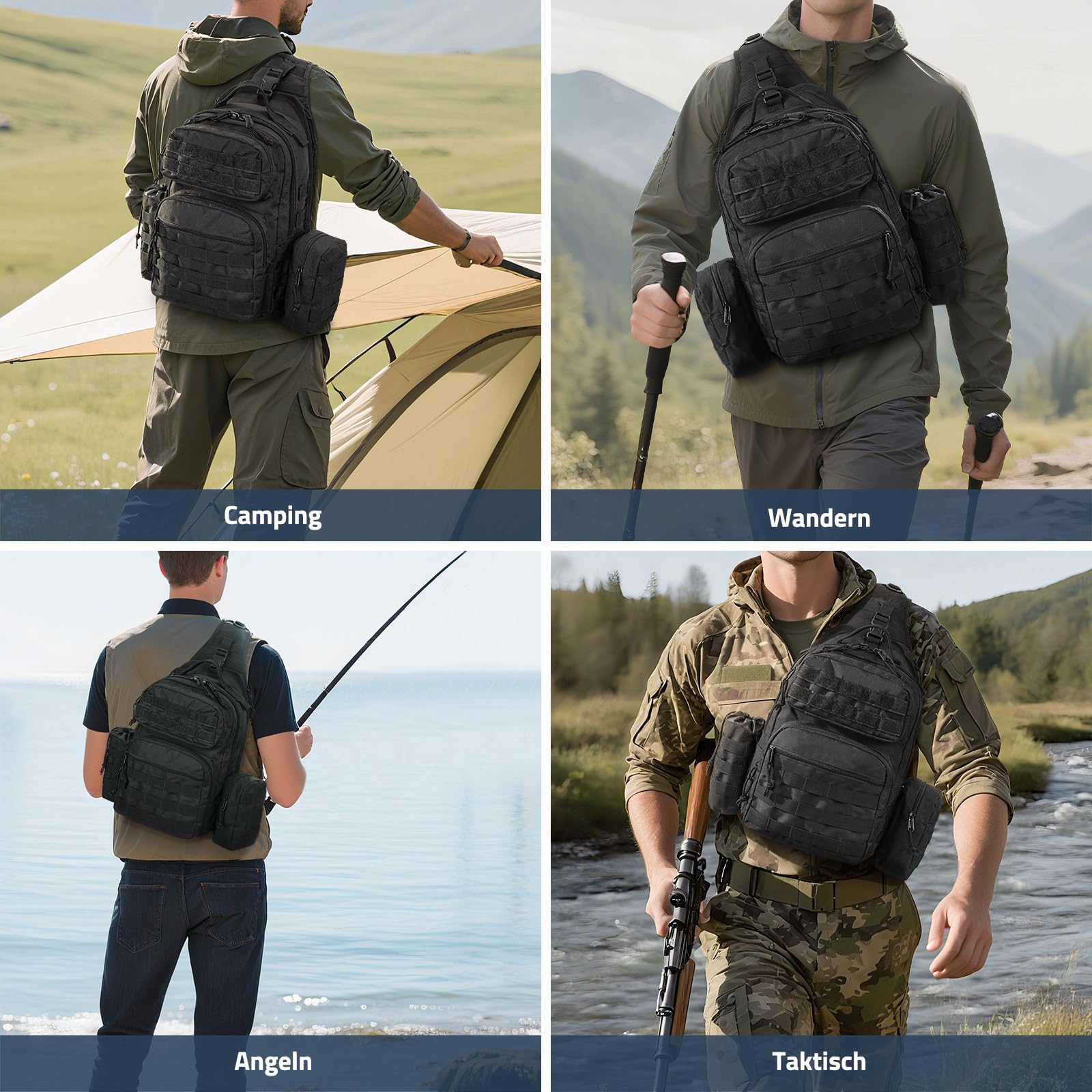 Sac à dos tactique pour homme - Sac à bandoulière militaire Molle Army Assault - Sac tactique amovible avec porte-bouteille - Sac de travail pour EDC, randonnée, camping