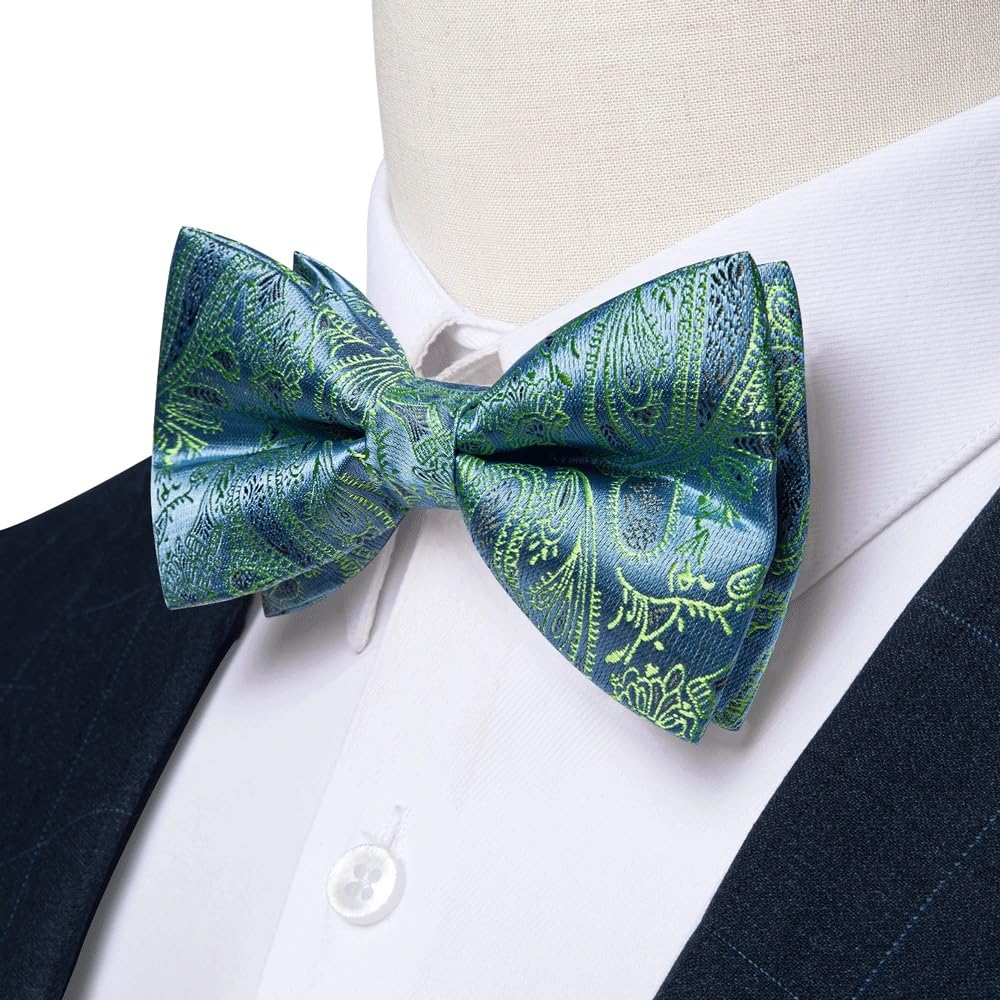 FENOKD Pre-Tied Bowtie Classic Silk Pasiley Knot Wedding Bow Tie for Men Cufflinks Set for Party Accessories Gifts (Gray As Shown)