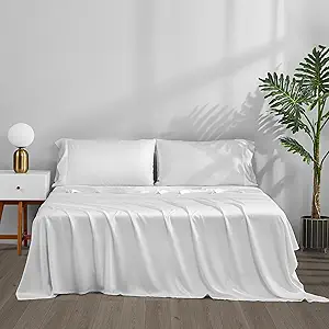 ACCURATEX Cooling Sheets California King Size - Viscose Made from Bamboo, Luxury Cool Silky Sheet Set for Cal King Size Bed, Super Soft Breathable Bed Sheets up to 16 inches Deep Pockect,White
