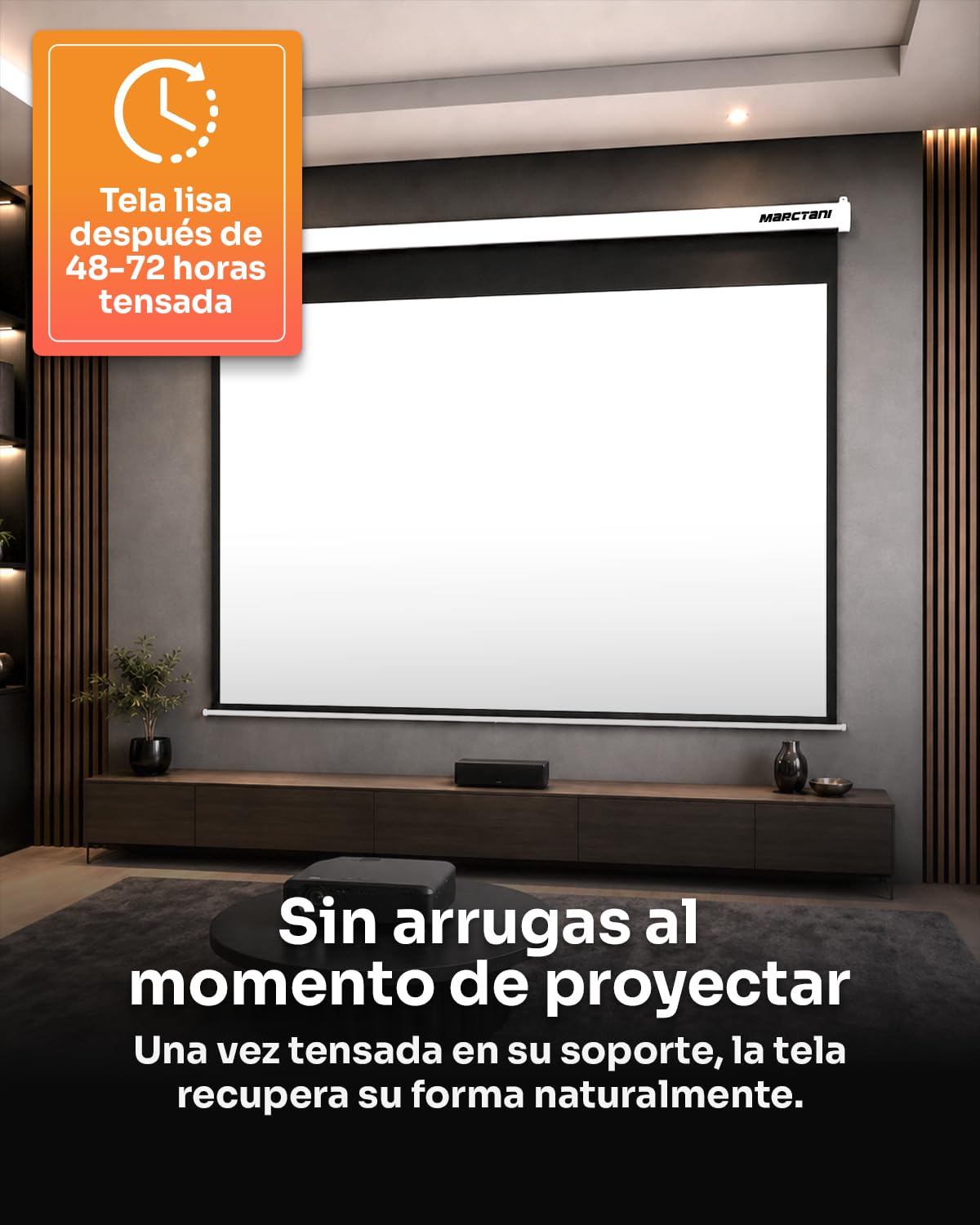 MARCTANI Pantalla Proyector Enrollable 84 Pulgadas 4:3 y 16:9 - Pantalla para Proyector de Pared y Techo, Tela 3 Capas Anti-Luz - Visible 165x124 cm, Cajetín 178 cm - Cine en Casa y Exterior