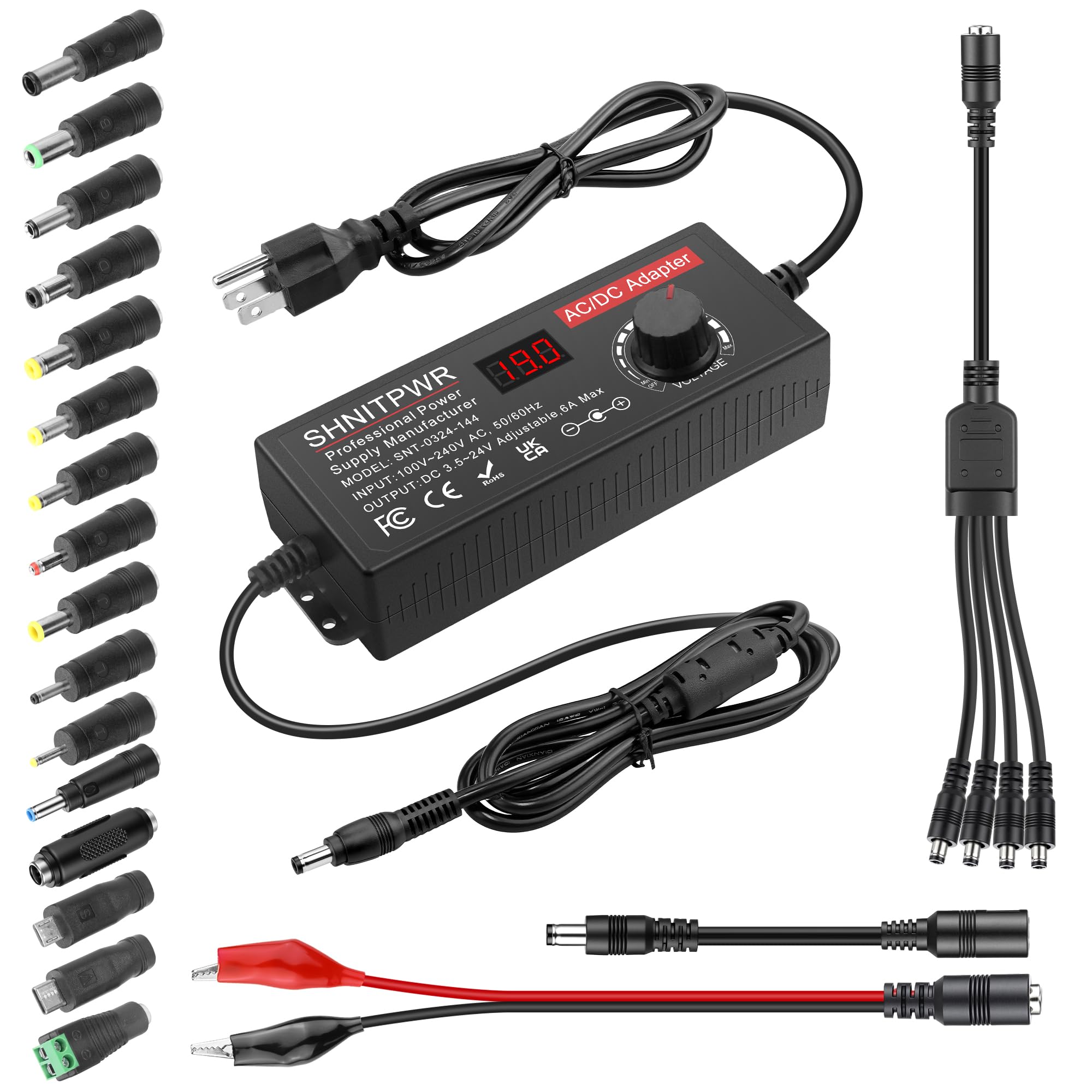 SHNITPWR 144W Adjustable Power Supply DC 4V-24V 6A Variable Universal AC/DC Adapter with…