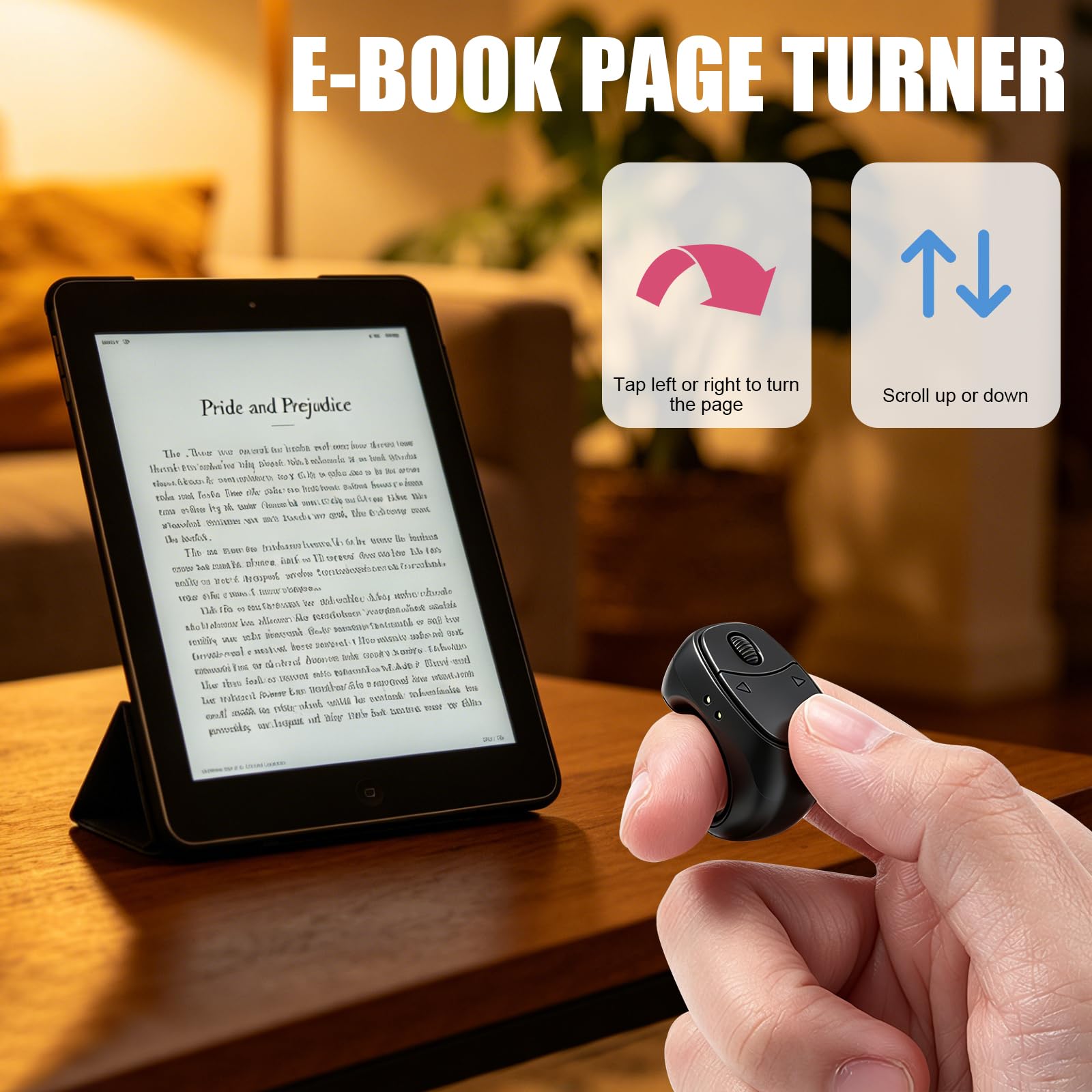 Anneau de Défilement Bluetooth TikTok,Tourne-Page à Distance | Contrôleur Mobile Selfie Lazy avec Chargeur, Appareil Photo, Enregistrement Vidéo pour Tablettes, iOS, Android