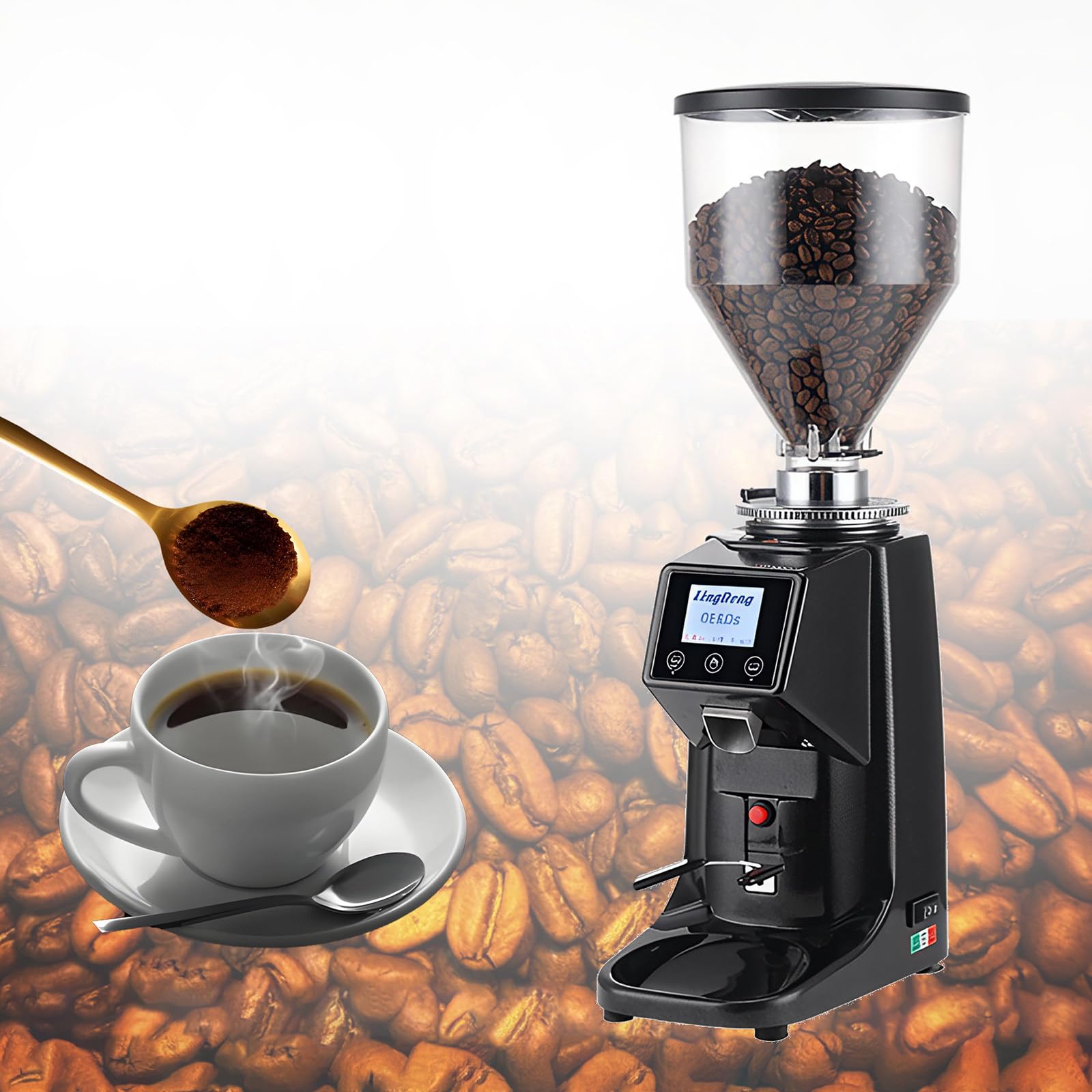 Professionelle Kaffeemühle, elektrisch mit 60mm Flachmahlwerk, 500ml/1500ml-Bohnentrichter, 19 unbegrenzte Mahlgrade, mit Touchscreen,1500ml-Black