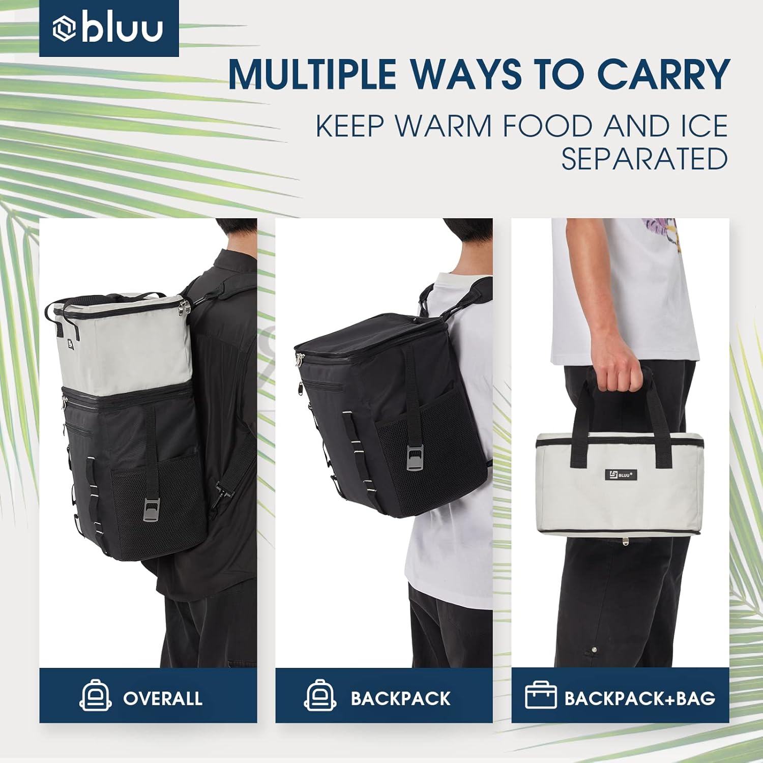 BLUU 2-in-1 Cooler Backpack & Insulated Backpack 60 Cans , Double Decker Large Lunch Bag for Men Women, 60 Cans Waterproof & Leakproof Soft Coolers for Camping, Beach, Picnic (Black) : Sports & Outdoors