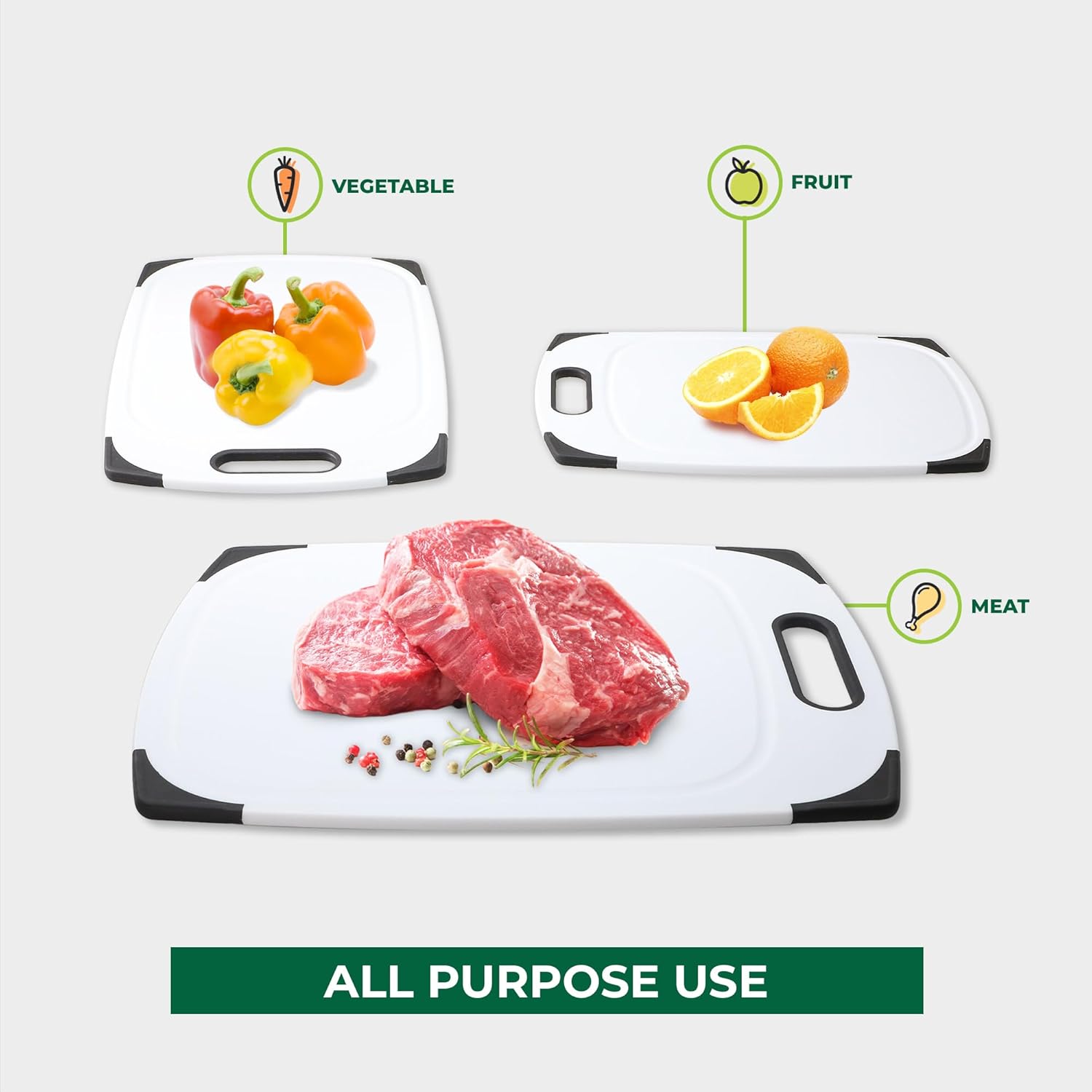 Plastic Cutting Boards for Kitchen, Cutting Board, Juice Grooves with Easy