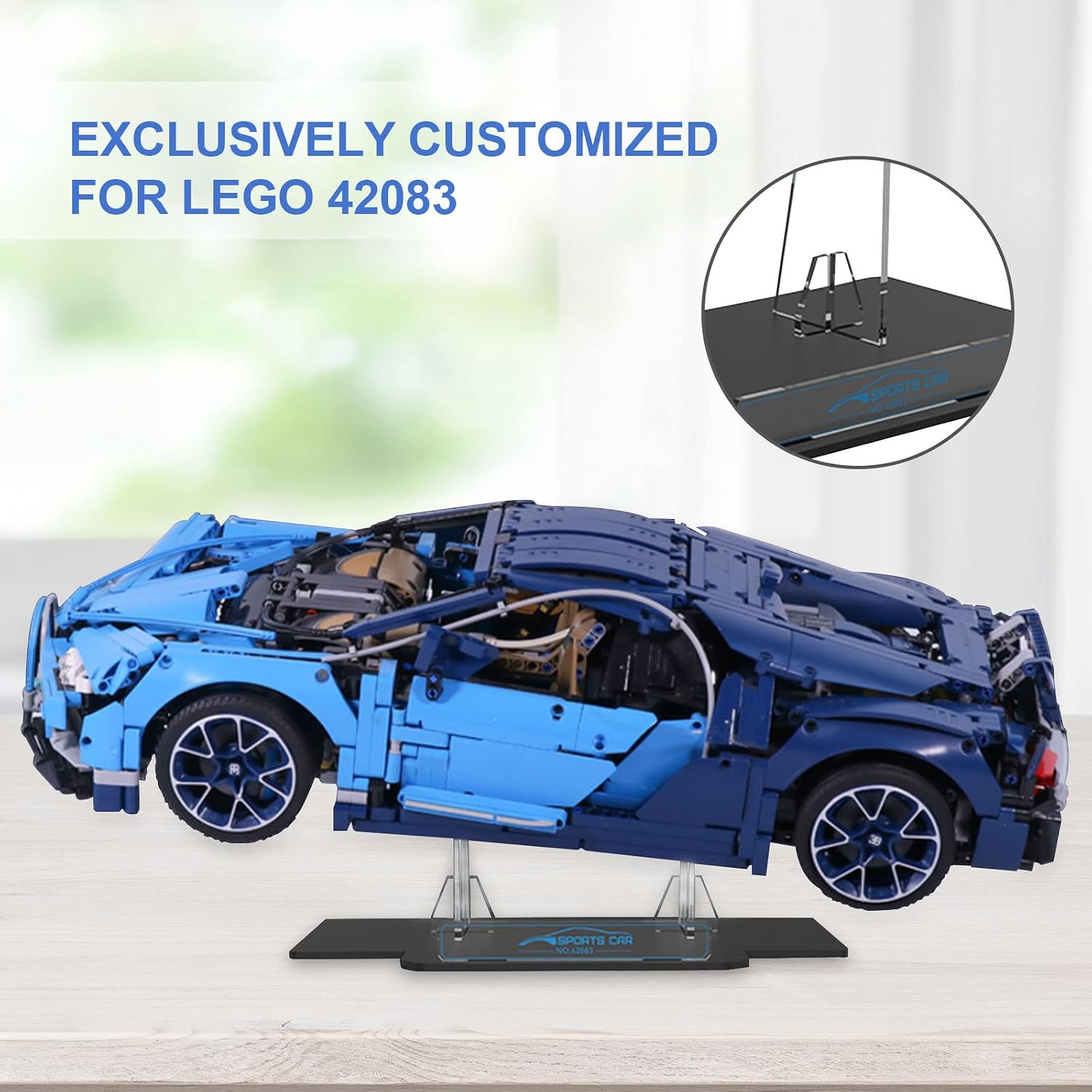 Vaodest Acrylic Display Stand for Lego Technic Bugatti 42083 Set, 5 MM Transparent Clear Display Holder,Design Compatible with Lego Bugatti 42083(Display Stand Only, Not Lego Building Set)