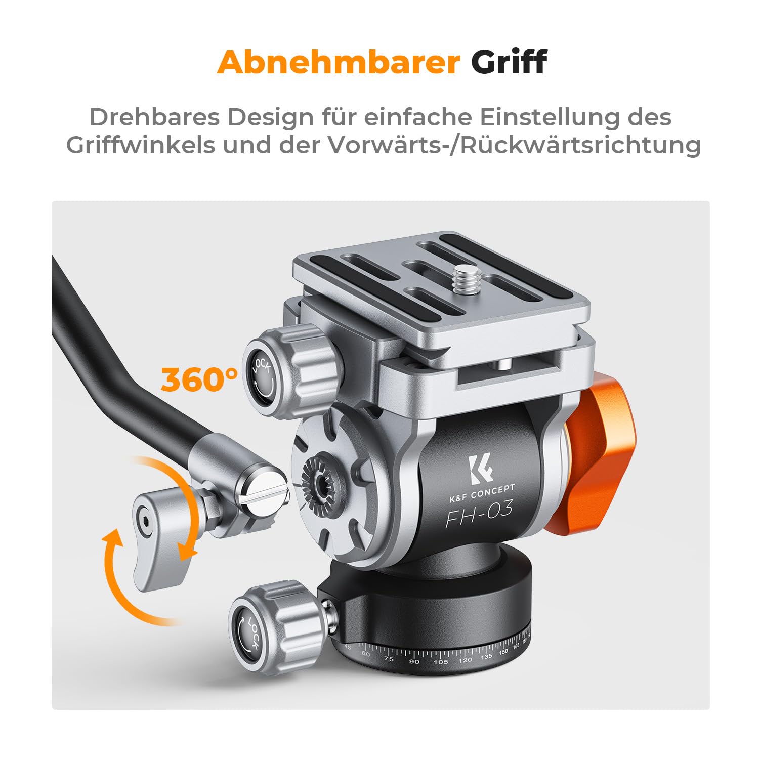 Stativkopf, K&F CONCEPT FH-03 Fluidkopf,Stativkopf für Stativ,Videokopf mit Arca-Swiss Schnellwechselplatte, Dämpfungskopf kompatibel mit DSLRs, spiegellose Kameras, Filmkameras, Belastung bis zu 5kg