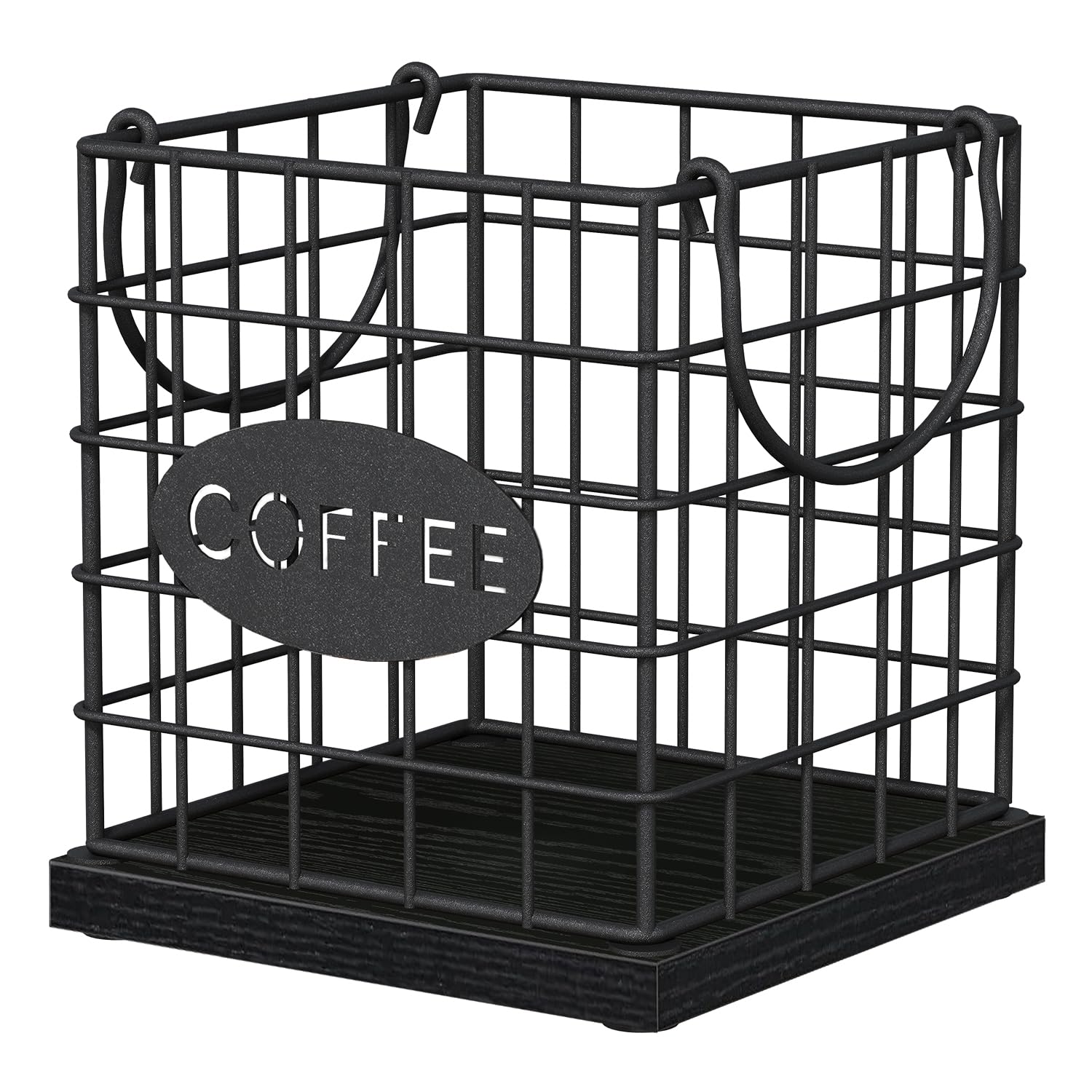YINMIT K Cup Holder Organizer, Sturdy Coffee Pod Holder Organizer, 35 Kcup Large Capacity Storage Basket for Kitchen Counter and Office Desktop (Black-Square with Handle)