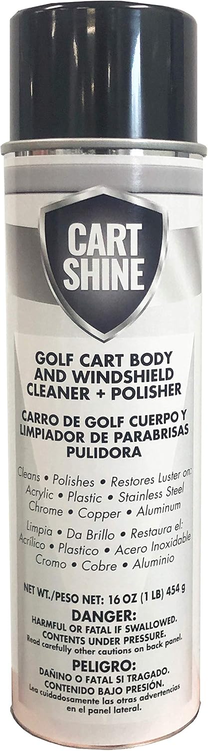 Club Clean Cart Shine, Golf Cart Body Windshield Cleaner Plus Polisher - Hard Water Shield, Removes Hard Water Stains - Battery Acid Shield, Grease Spray, Lubricates & Rust Proofs - Trim & Tire Shield