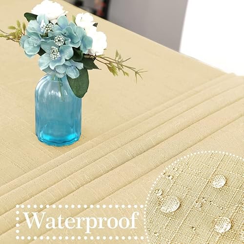 Miniatura 4 de MikiUp Mantel rectangular de lino sintético, impermeable y lavable, mantel de tejido con textura slubby, para interiores y exteriores, para cocina,