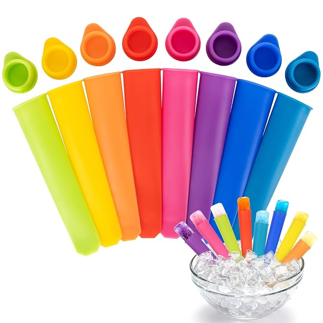 RAINFLOW 8 PCS Silicone Popsicle Molds - Reusable Popsicle Maker with Lids Leak Proof Pop Tubes Food Grade