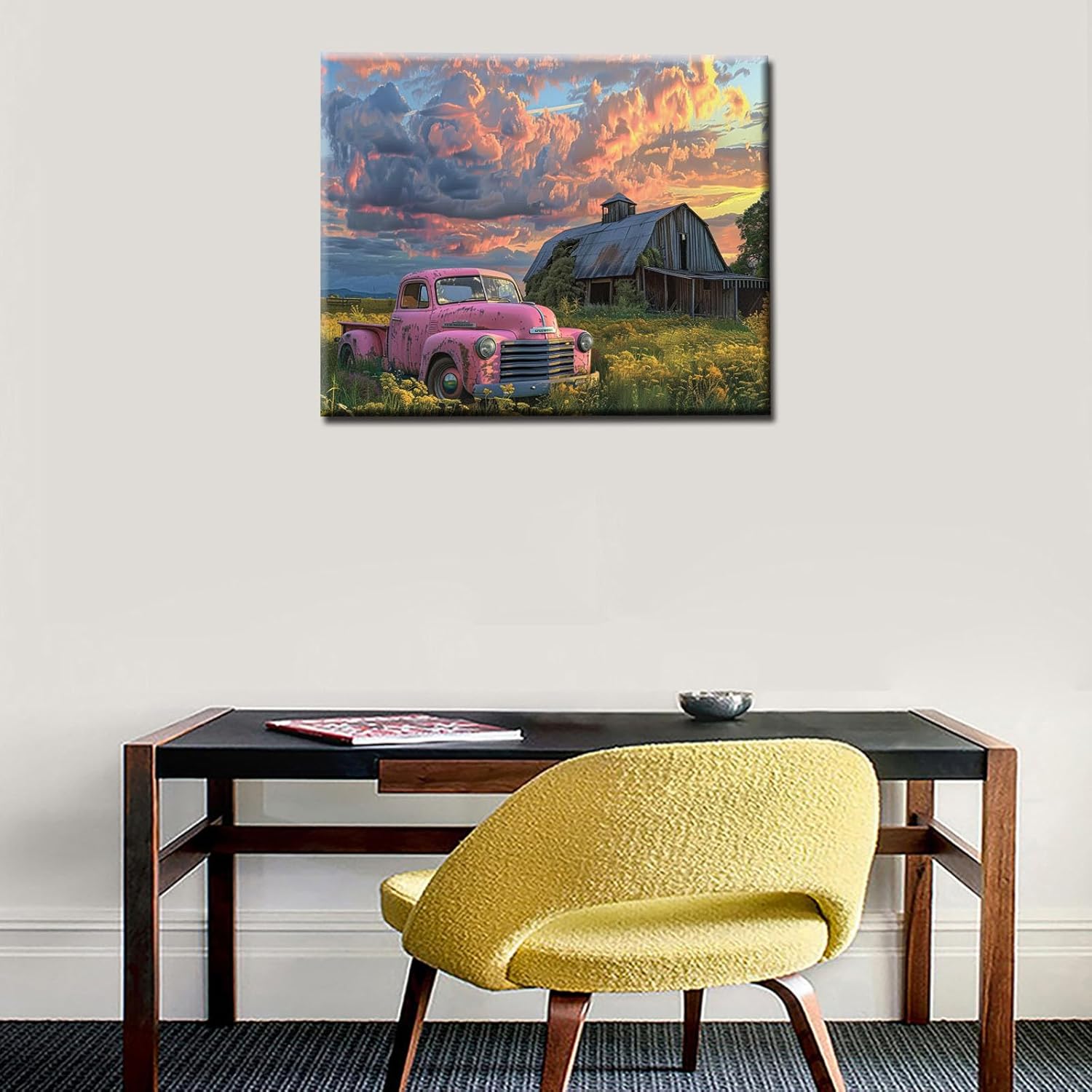 Tucocoo Rural Landscape DIY Oil Paint by Number Kits for Adults Beginner on Canvas Old Truck Watercolor Painting Drawing with Brushes Home Wall Kitchen Decorations Gifts 16x20Inch Frame