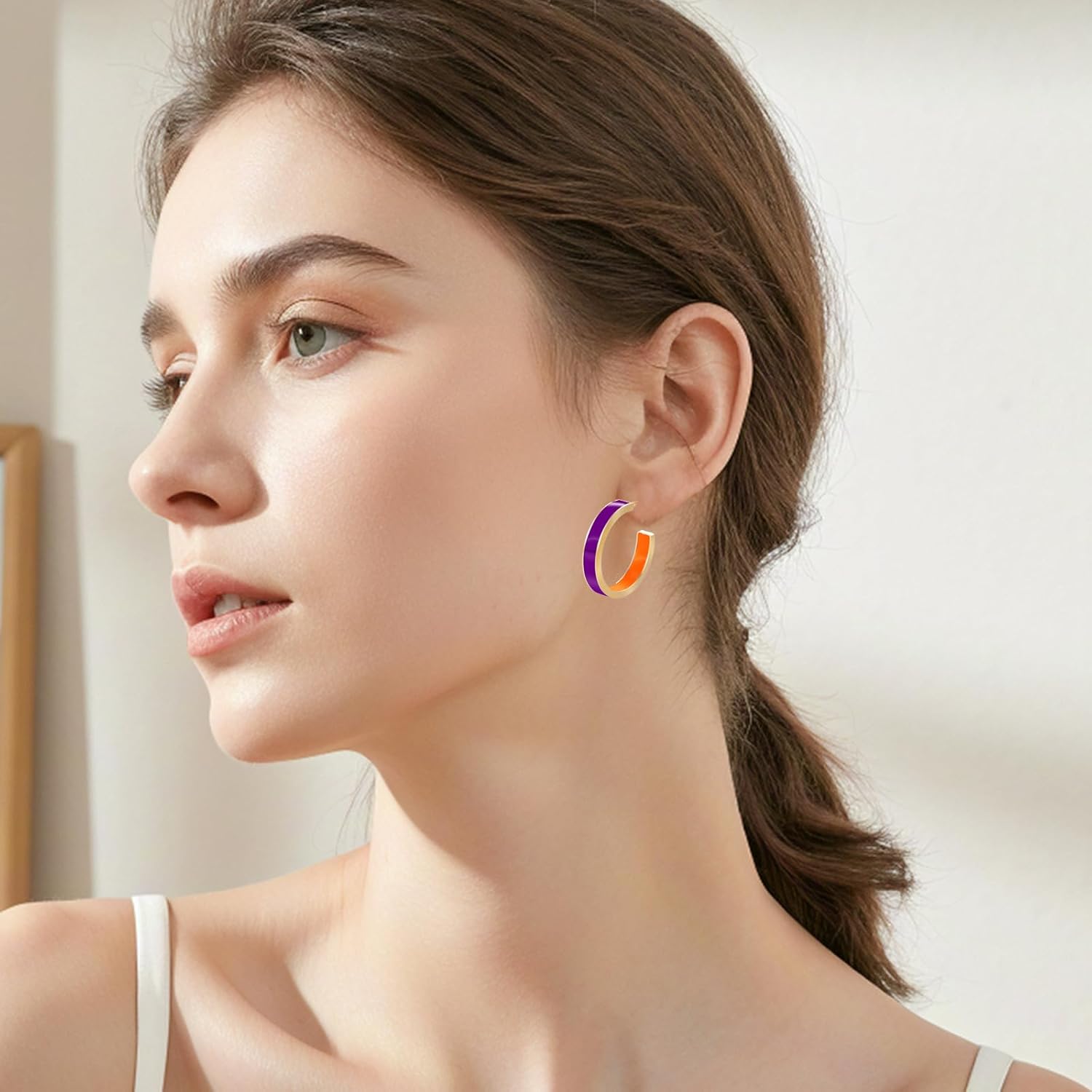 Chunky Gold Earrings for Women C Shaped Round Hoop Earrings 18K Gold Plated Stainless Steel Enamel Earrings Jewelry Gift - Image 3