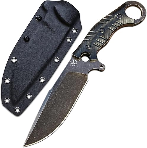 LENGREN Cuchillo de hoja fija de caza de 12.2 pulgadas, mango de acero G10, cuchillo de garra para exteriores, herramientas EDC de campamento,