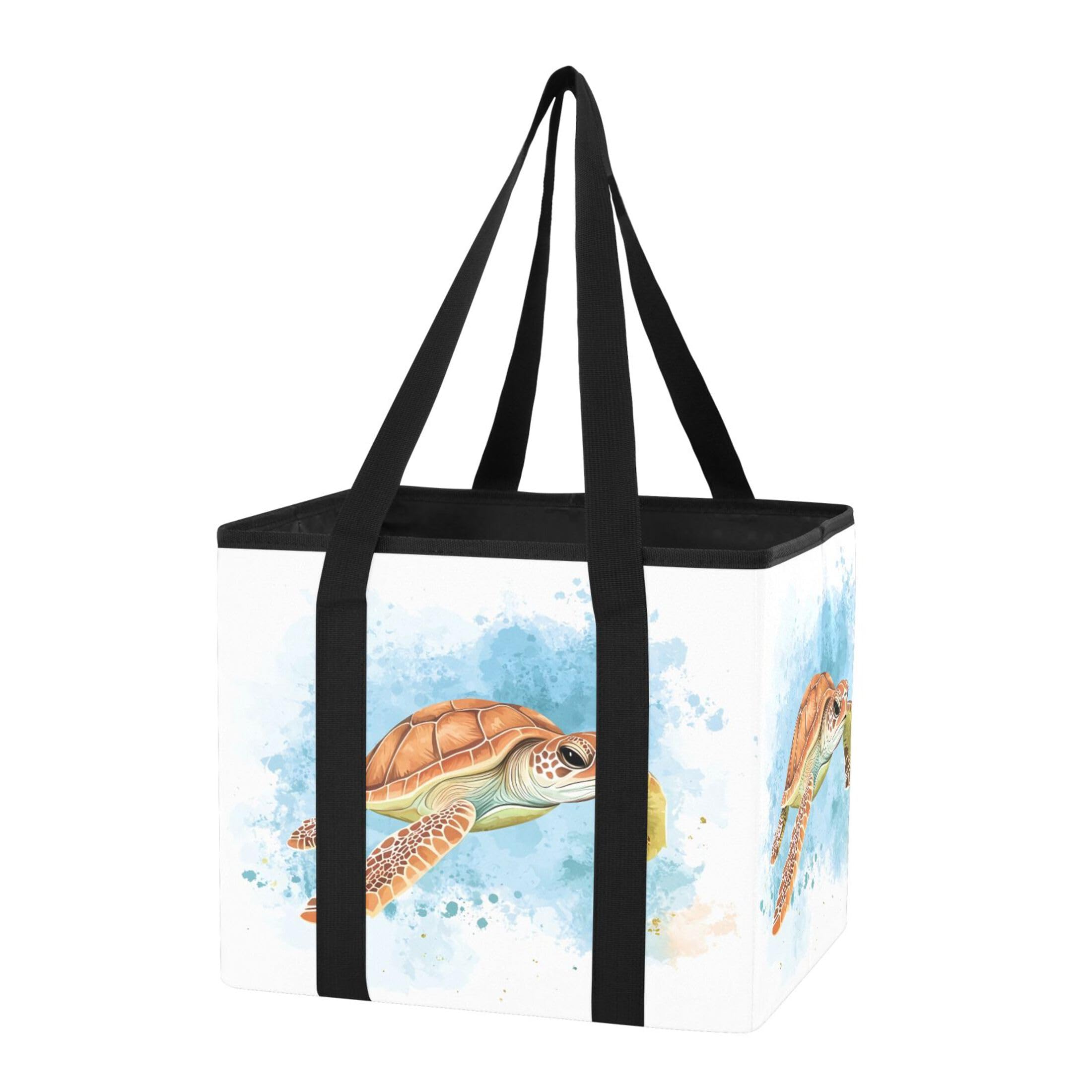 Kutsu Car Trunk Organizer Watercolor Sea Turtle Collapsible Storage Organizers Oxford Car Storage Bin with Reinforced Handles, Non-slip Universal Fit SUV Truck Van, 1 Pack