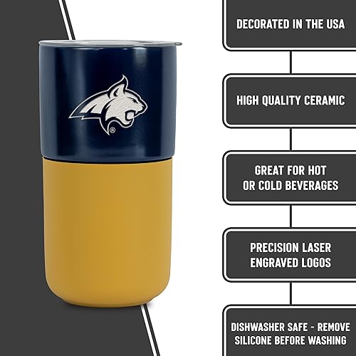 Miniatura 438 de Rico Industries NCAA Miami of Ohio Redhawks - Vaso de cerámica de 16 onzas con agarre de silicona, grabado láser profundo, diseño de color negro