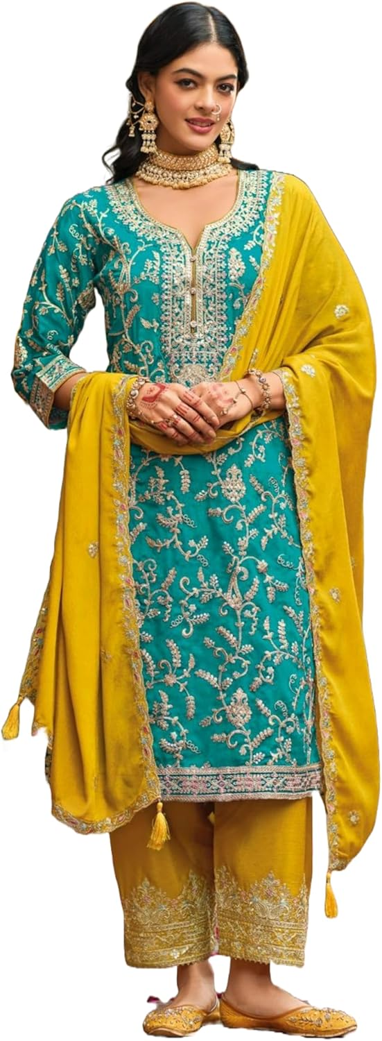 Women's Heavy Chinon With Emboidery Work Festival Wear Suit 11122