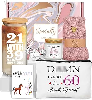 60th Birthday Gifts for Women, Funny 60th Birthday Gift Ideas, 21 with 39 Years Experience, Unique 60th Birthday Gifts for Her, Happy 60 Birthday Gifts, Gifts for 60th Mom Sister Friend Coworker