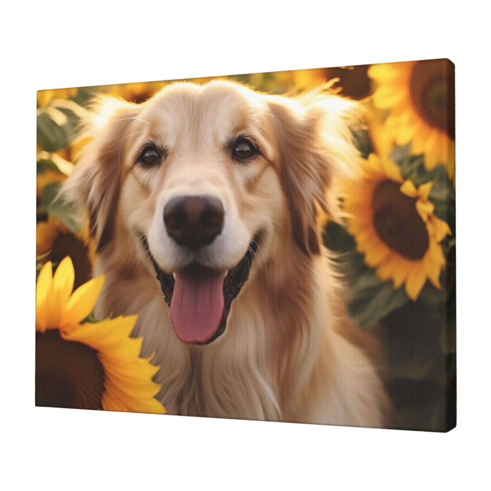FodPand Canvas Wall Art for Living Room Wall Decor 12"x16" Modern Artwork Painting Pictures Hanging Canvas Prints Dog and Sunflower Aesthetic Wall Art for Bedroom Bathroom Office Wallart Decor