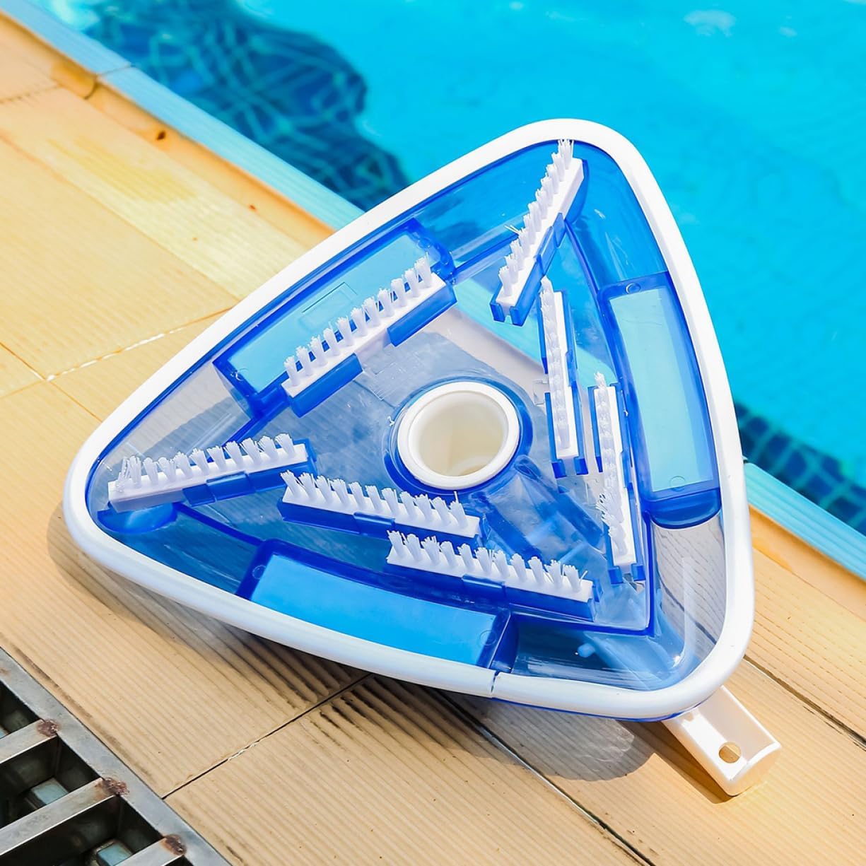 Pool Vacuum Head Pool Cleaning Brush Vacuum Suction Head Transparent Triangular Shape with Rotatable Hose Interface for Removes Debris