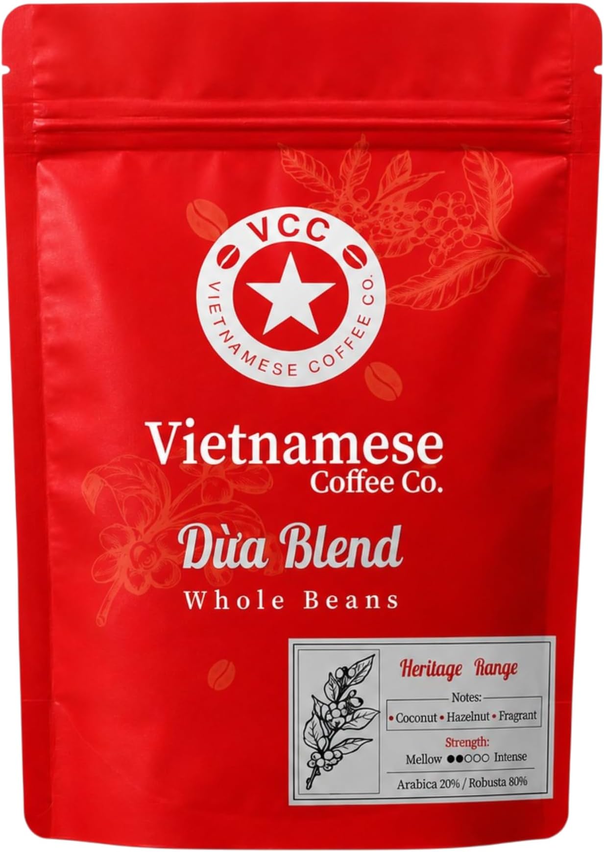 Vietnamese Coffee Beans – Dừa Blend by Vietnamese Coffee Co – 70% Robusta & 30% Arabica – Medium Dark Roast Whole Beans – Coconut Coffee – For Espresso, Bean to Cup Machines & Phin Filter – 220g