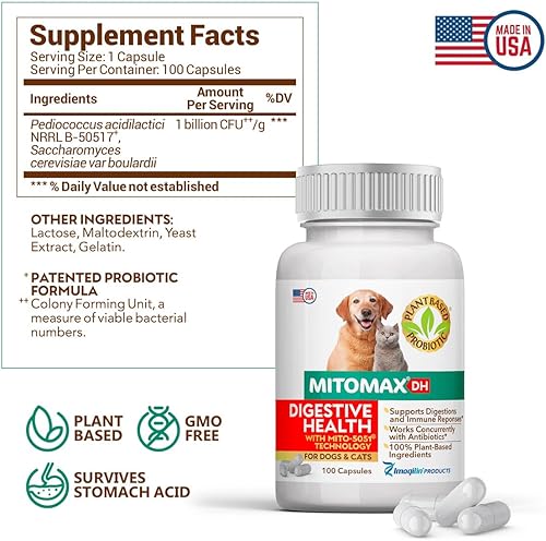 Miniatura 2 de Imagilin Technology, LLC Probióticos MitoMax-Premium para perros y gatos, 100 cápsulas por botella