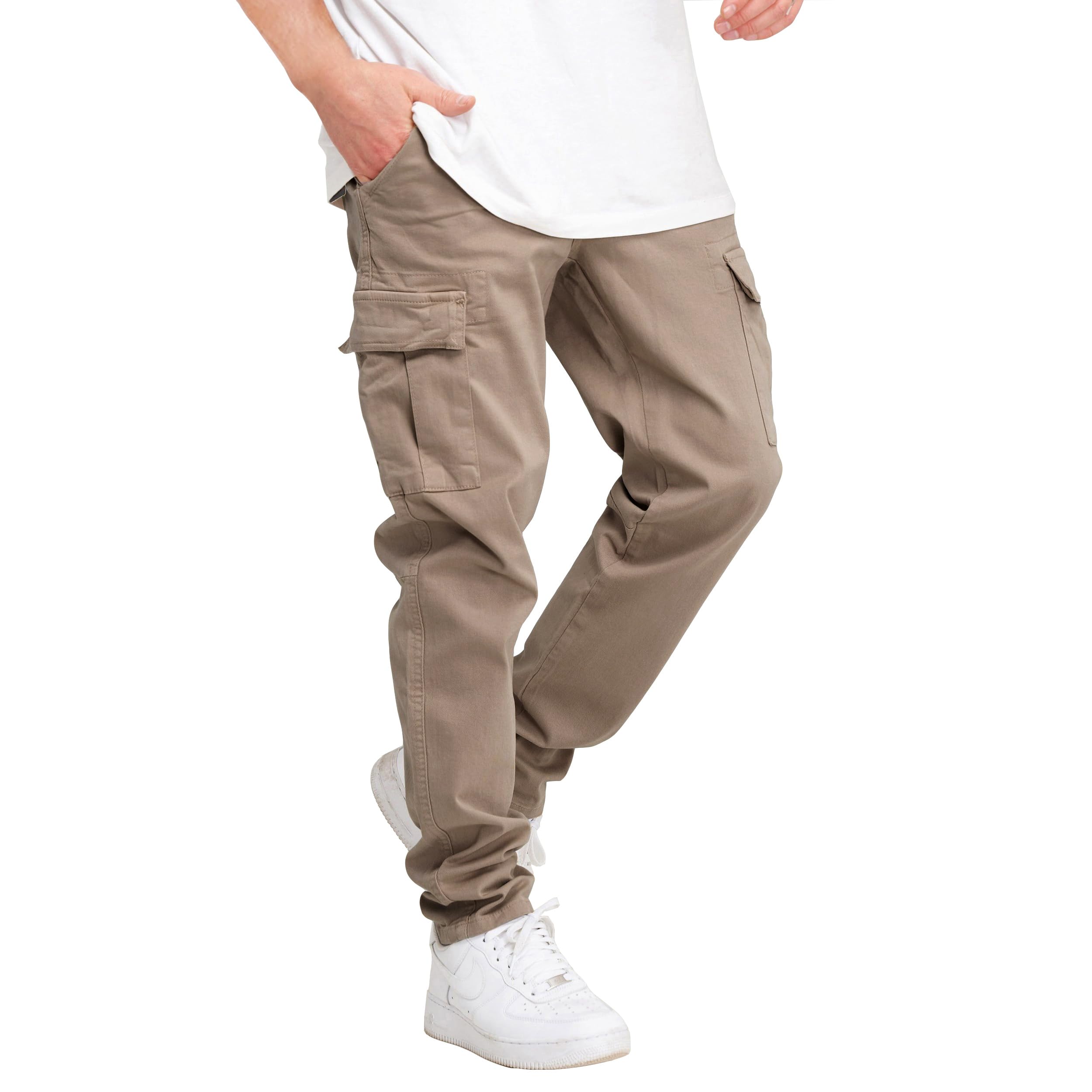THWEI Cargo Pants for Men Casual Cotton Work Sweatpants Light Coffee L