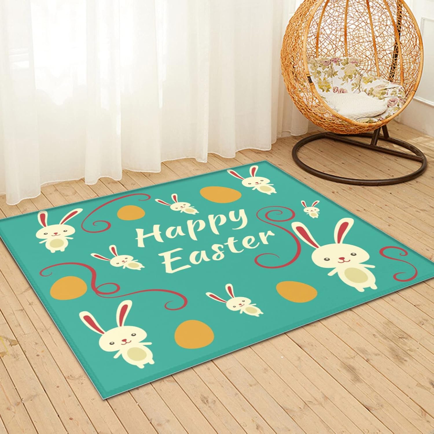 4 x 6 feet Happy Easter Bunny Eggs Super Soft Area Rug for Kids Baby Nursery, Nursery Decor Throw Rugs for Bedroom, Kids Room, Non-Slip Non-Shedding Print Floor Carpet