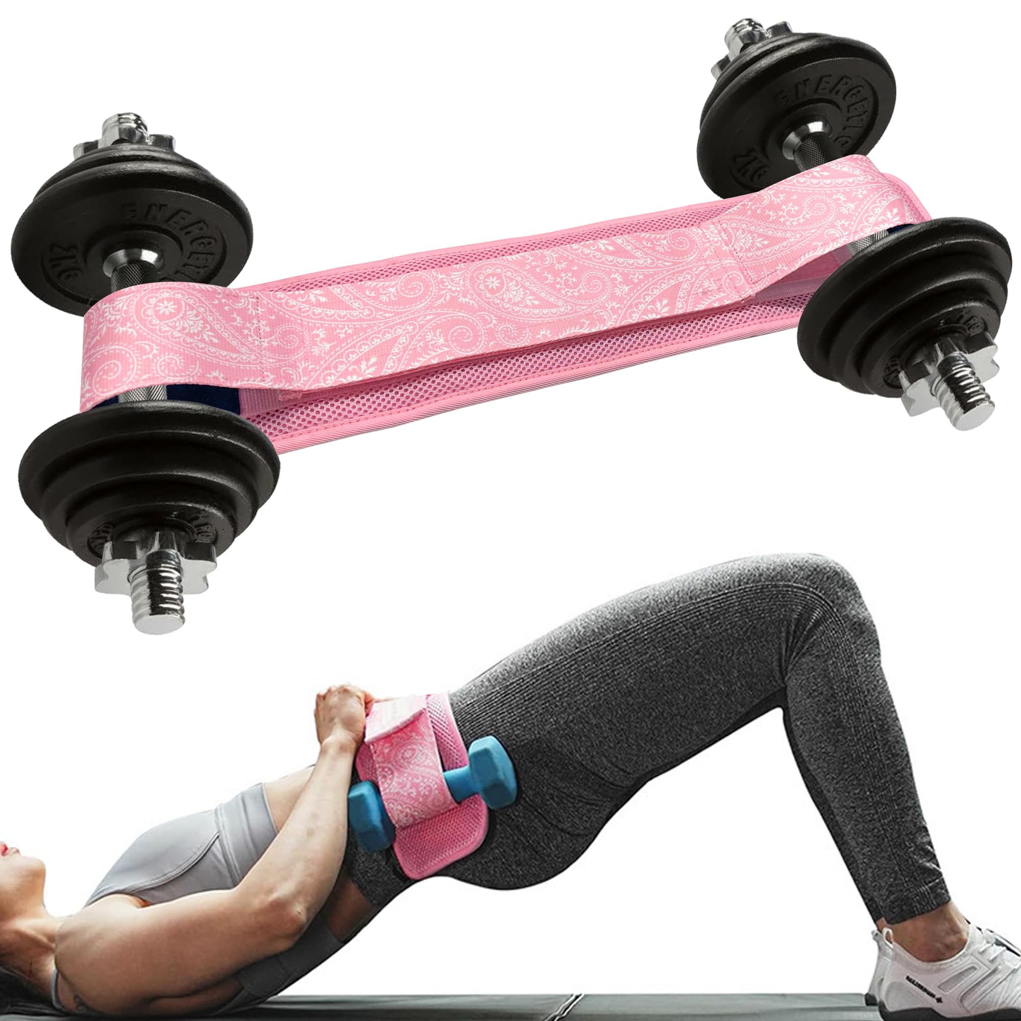 Hip Thrust Belt - Heavy Duty & Secure Glute Trainer mit Anti-Rutsch Gummi Extra Polsterung für Hanteln, Kettlebells & Platten - Ideal für Fitnessstudio, Zuhause & On-the-Go Workouts (Rosa)