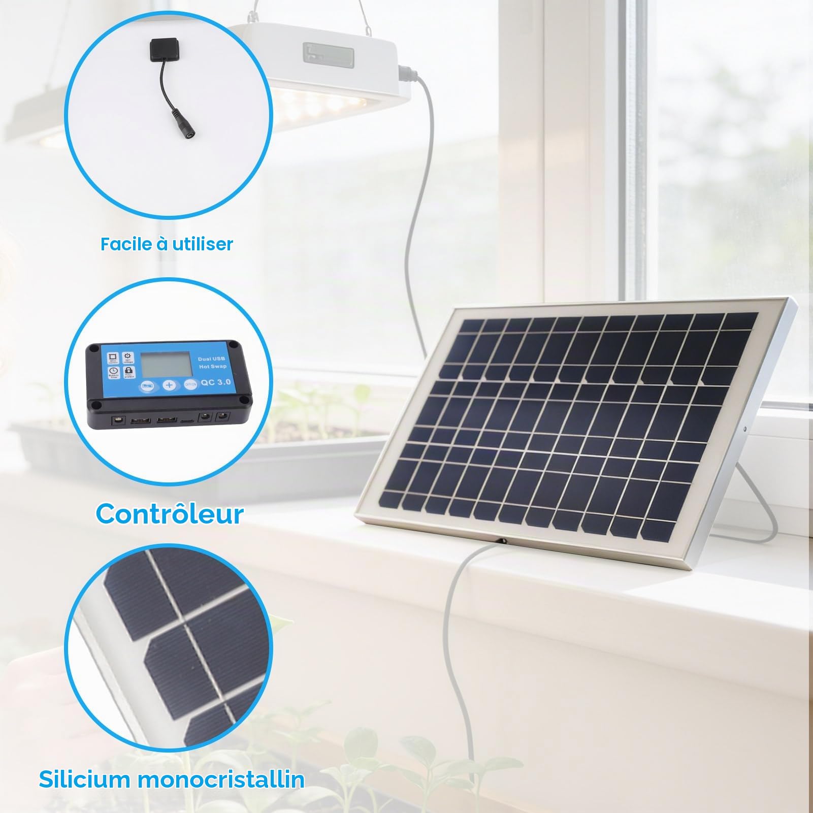 Kit de Panneaux Solaires, Panneau Solaire 100W Module Solaire Monocristallin Mainteneur Panneau Solaire Portable avec Contrôleur étanche 20A 12V 24V pour Camping-Car Intérieur et Extérieur