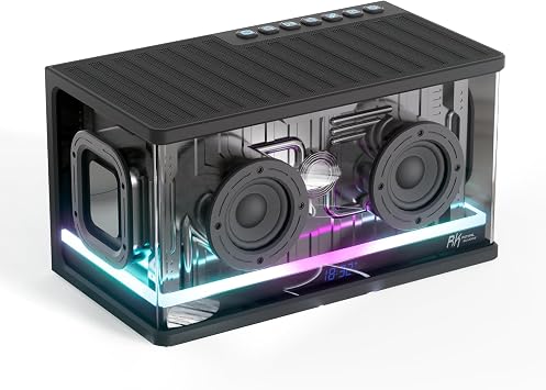RK ROYAL KLUDGE SH100 Bluetooth Speaker, 40W Dynamic Driver with Enhanced Bass, Wireless Stereo Sound Portable Desktop Speaker, RGB Lights, Fast Charging, TWS Pairing for 360 Audio, Black