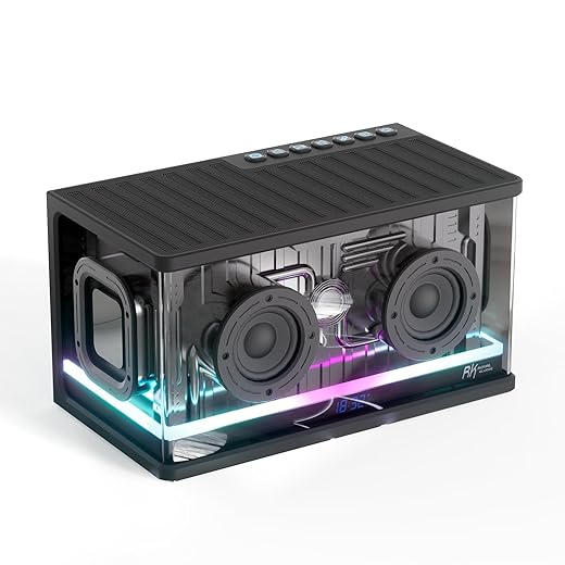RK ROYAL KLUDGE SH100 Bluetooth Speaker, 40W Dynamic Driver with Enhanced Bass, Wireless Stereo Sound Portable Desktop Speaker, RGB Lights, Fast Charging, TWS Pairing for 360&deg; Audio, Black