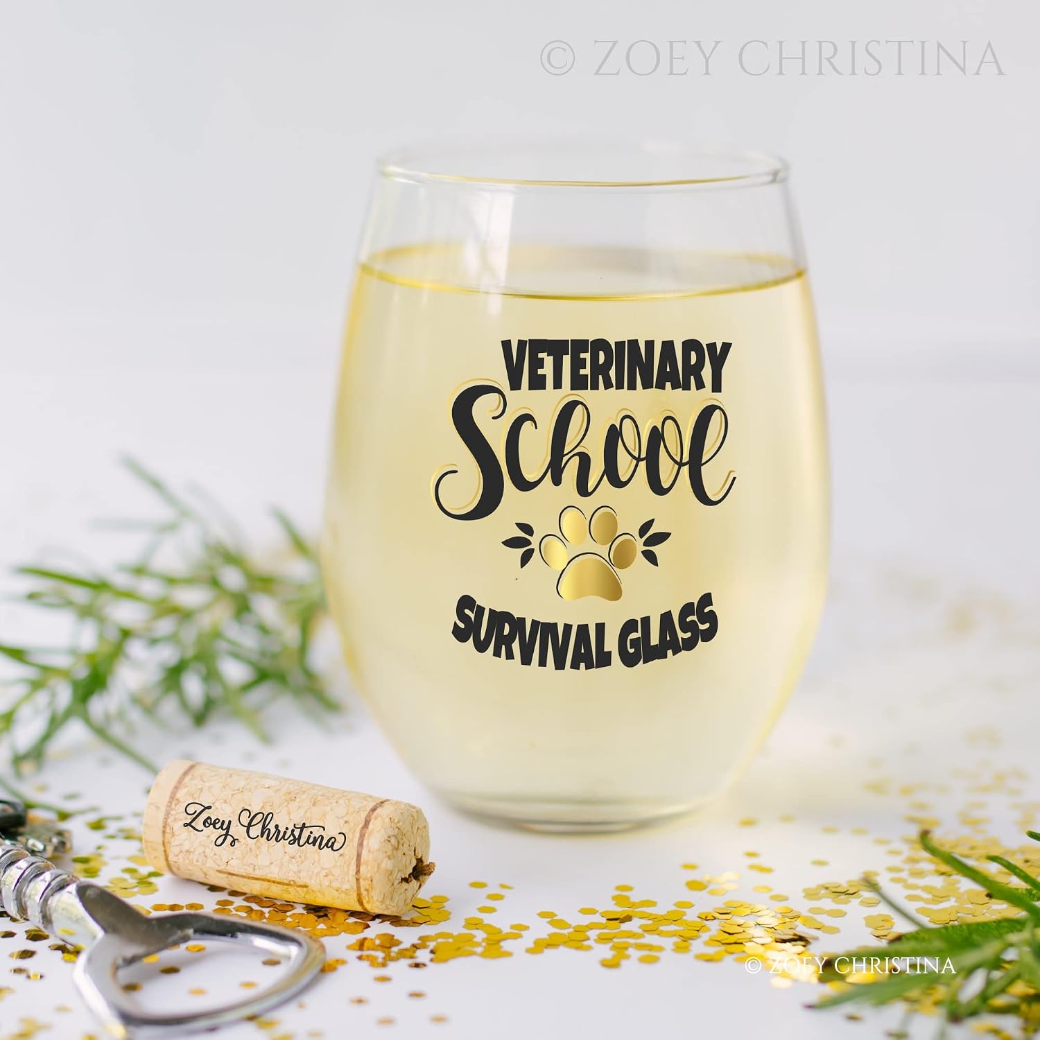 Zoey Christina Veterinary School Graduation Gifts for Her Vet Admission 20oz Funny Stemless Wine Glass 0150