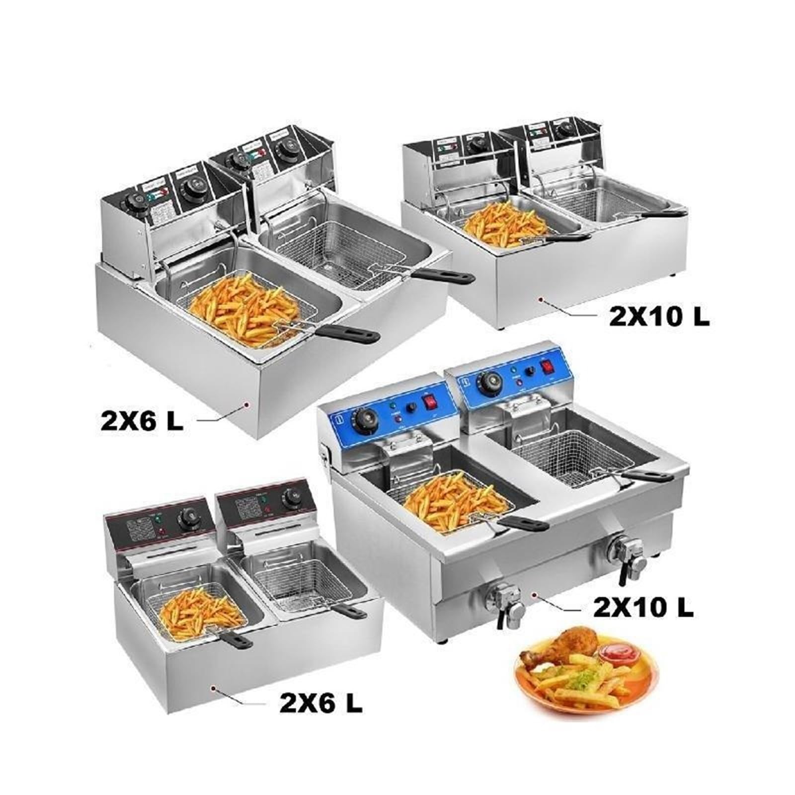 Frytkownice, 12L 20L Elektryczne frytownice Podwójne zbiorniki do restauracji typu Fast Food lub pikniku na kempingu Smażony kurczak Frytki smażenia(Type D (20L))