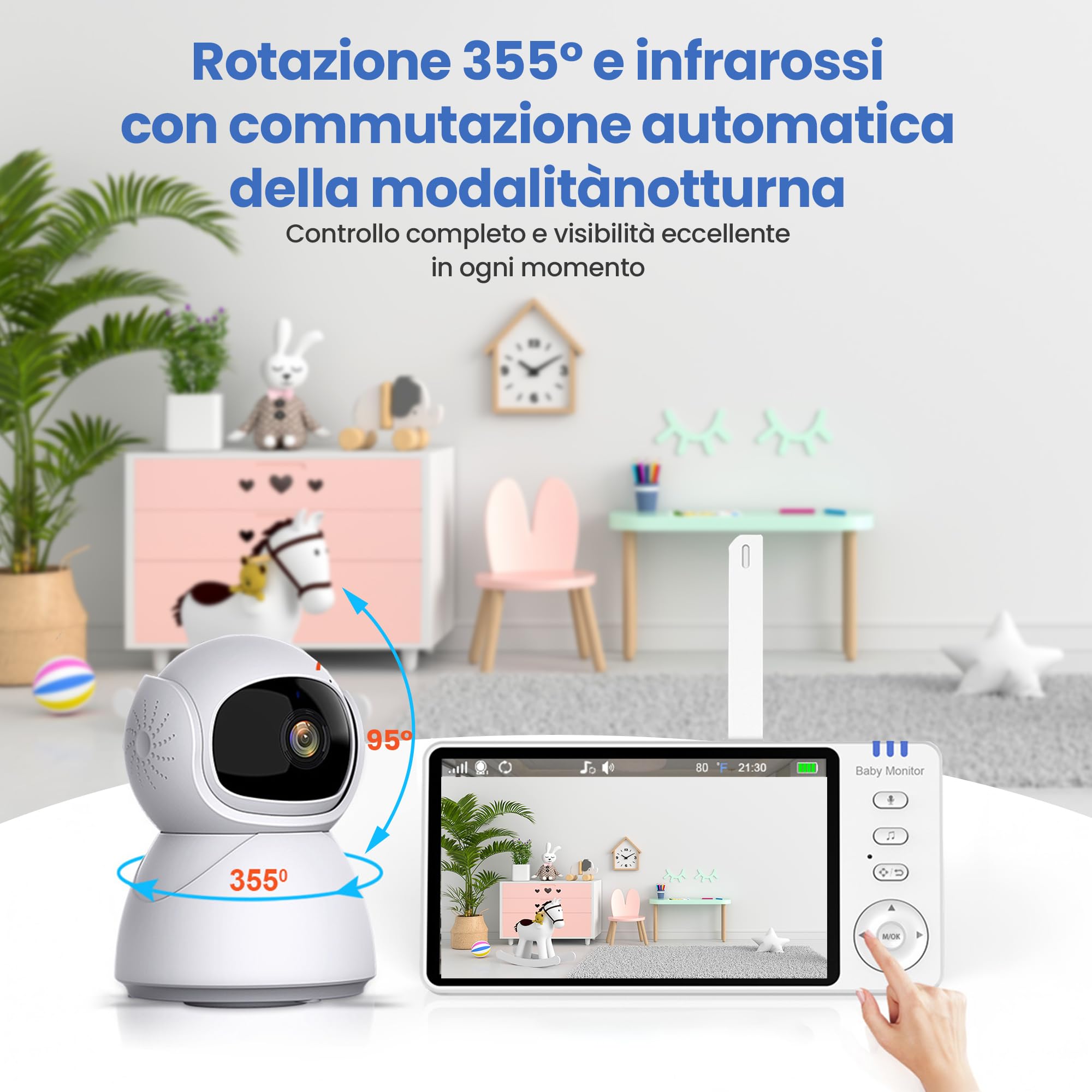 Extralink Babyphone con telecamera senza Wi-Fi, baby monitor con display da 5 pollici, visione notturna, audio a 2 vie, VOX e monitoraggio della temperatura, funzione FHSS 2,4 GHz 300 m, ninna e