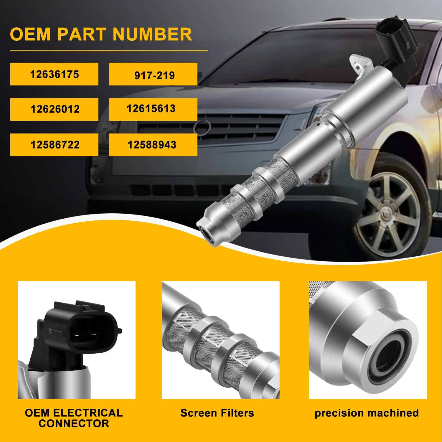 917-219 Engine Variable Valve Timing Solenoid Fit for Chevrolet Traverse Impala Malibu Equinox,for Buick LaCrosse GMC,for Cadillac CTS for Pontiac G6,4Pcs VVT solenoid Replace 12636175 12586722