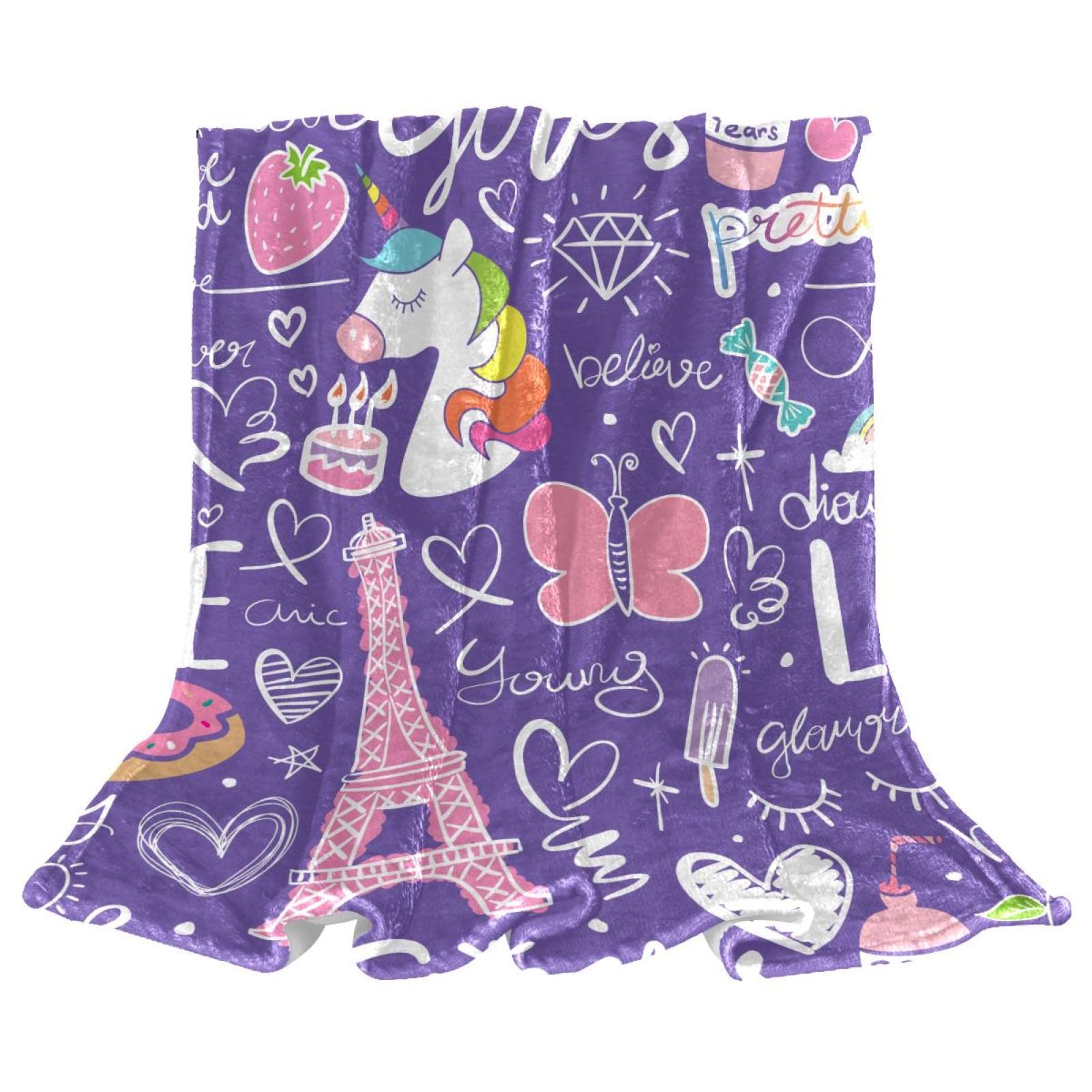 Couverture de lit moelleux et confortable pour lit enfant motif licorne dessin animé