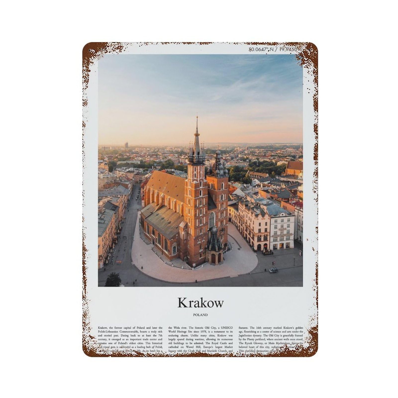 xiaoxiaoshen Krakow Poland City Scenery Wall Decor Art Metal Tin Poster Modern Home Decor Art Home Bar Shop Decorations Vintage Sign 40x30cm