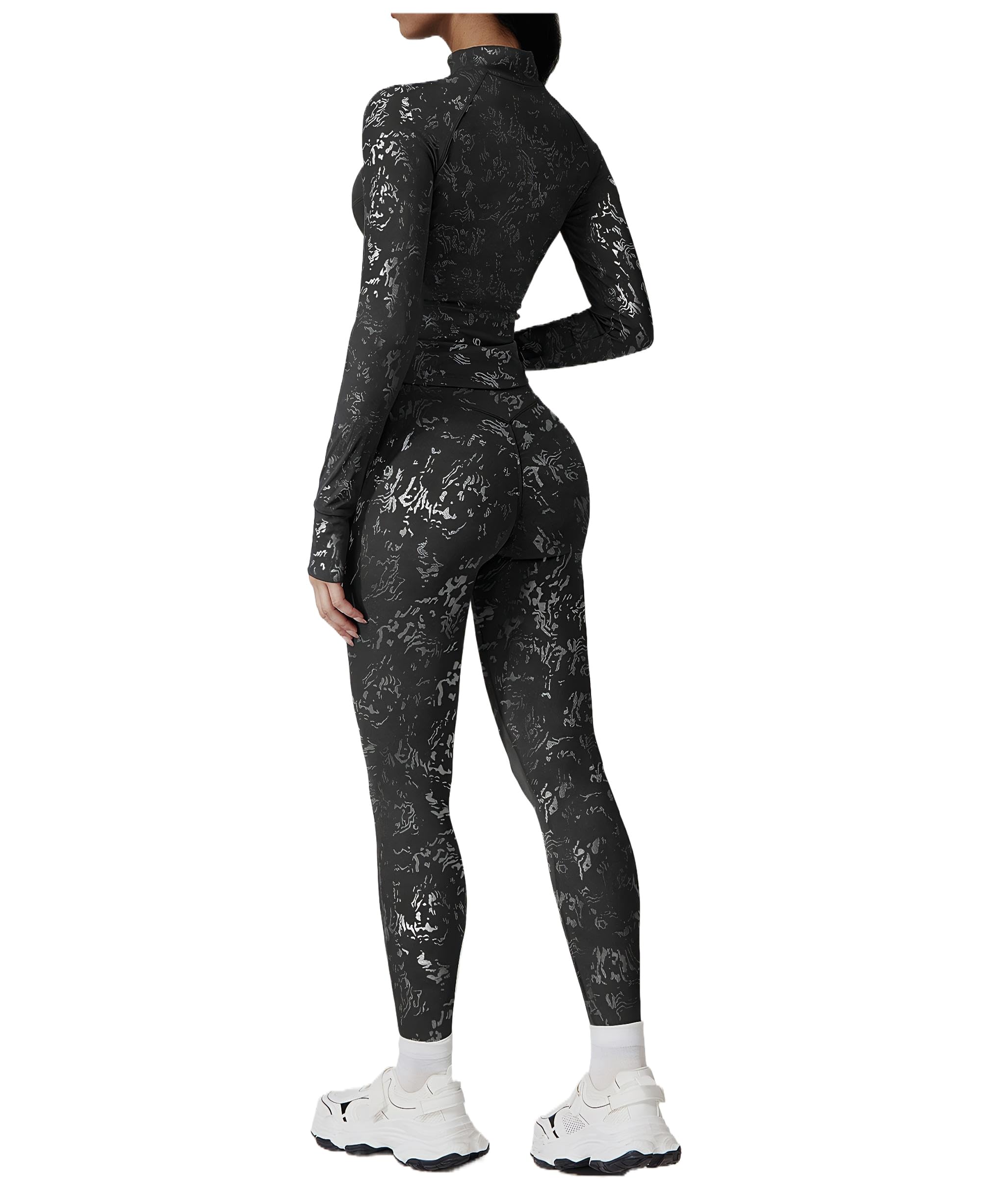 Maizoon Gym Sets for Women 2 Piece Stylish Yoga Set Jacket & Sports Long Pants High Waisted with Four-Way Stretch Fabric Soft Athletic Set for Workout Running Training