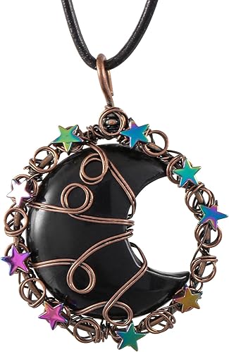Miniatura 8 de TUMBEELLUWA Collar de cristal con estrella de luna creciente para mujeres y hombres, piedra curativa de reiki, colgante envuelto en alambre de cobre