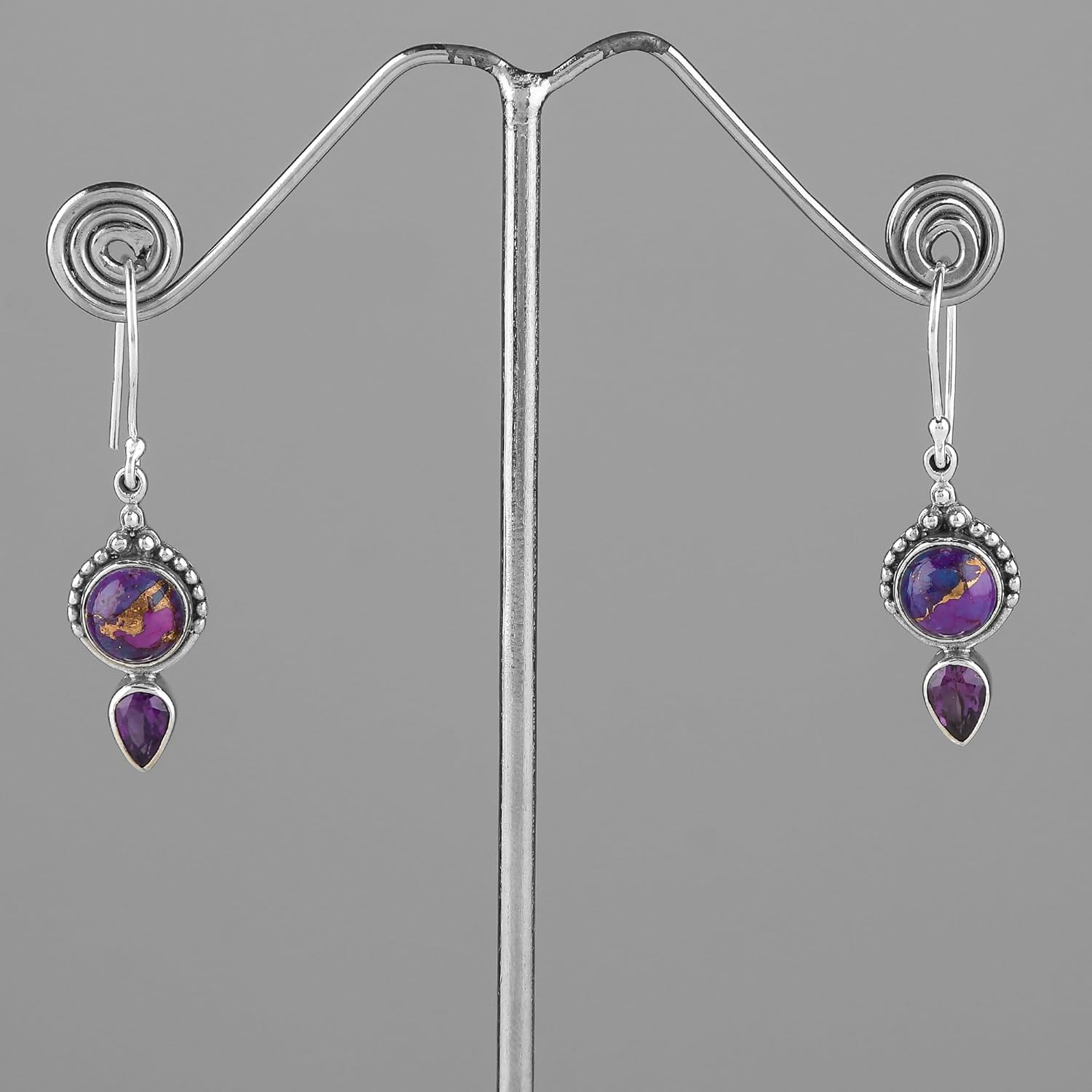 Purple Turquoise & Amethyst Gemstone, 925 Sterling Silver Earrings, Handmade, Fashion Jewelry, Women Earrings, Gifts - Image 4