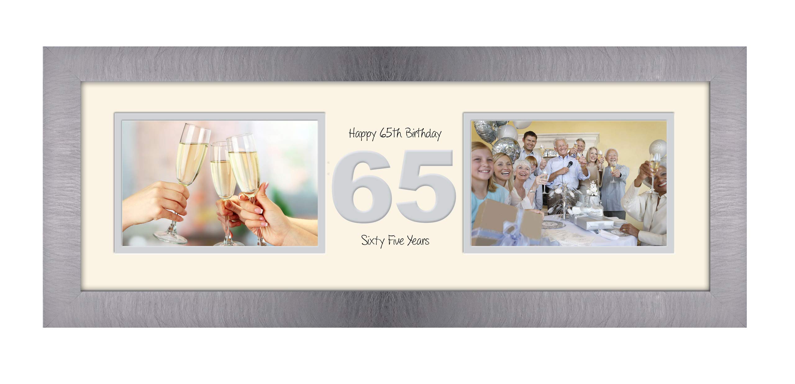 Photos In A Word Brushed Silver Finish Frame Cream Mount Grey Inside 65Th Birthday Photo Frame Sixty Fifth Gift Takes Two 6”X4” Landscape Photos 1227A (Brushed Silver Finish Frame Cream Mount Grey Inside)