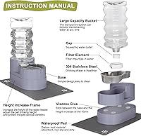 Vista 3 de RIZZARI - Dispensador de agua grande para perros: 8L de gravedad, automático, en acero inoxidable, color gris, con cepillo especializado y filtro