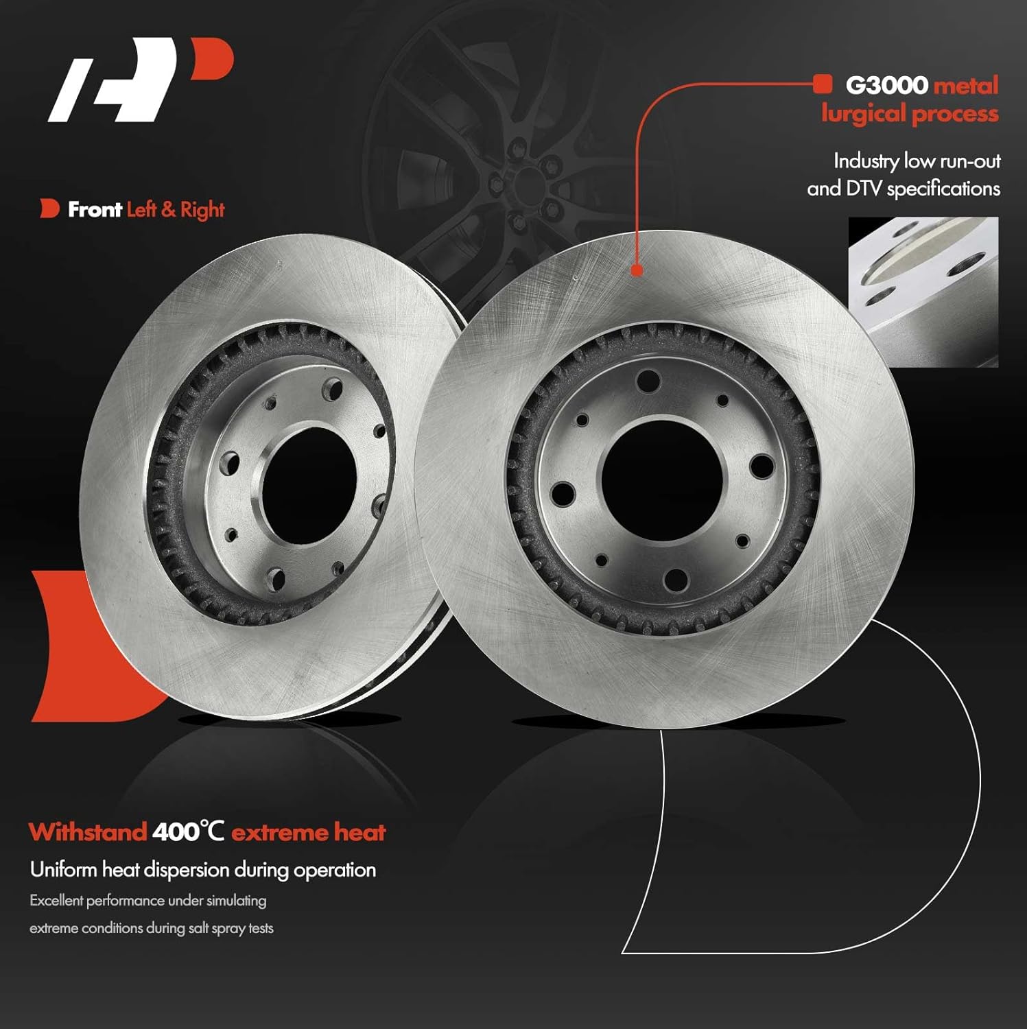 A-Premium 10.83 inch (275mm) Front Vented Disc Brake Rotors + Ceramic Pads Kit Compatible with Select Kia Models - Spectra 2004-2009, Spectra5 2005-2009, 2.0L, 6-PC Set