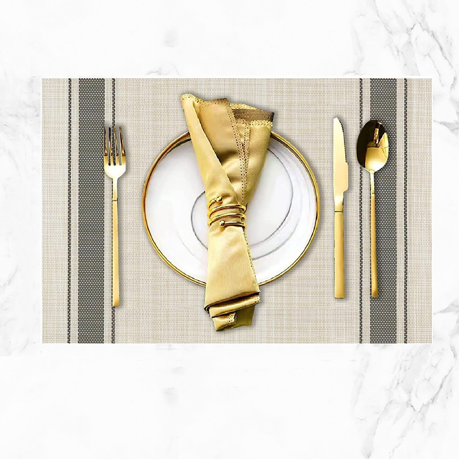 Set de table gris tissé à rayures 30x45cm lavable et résistant