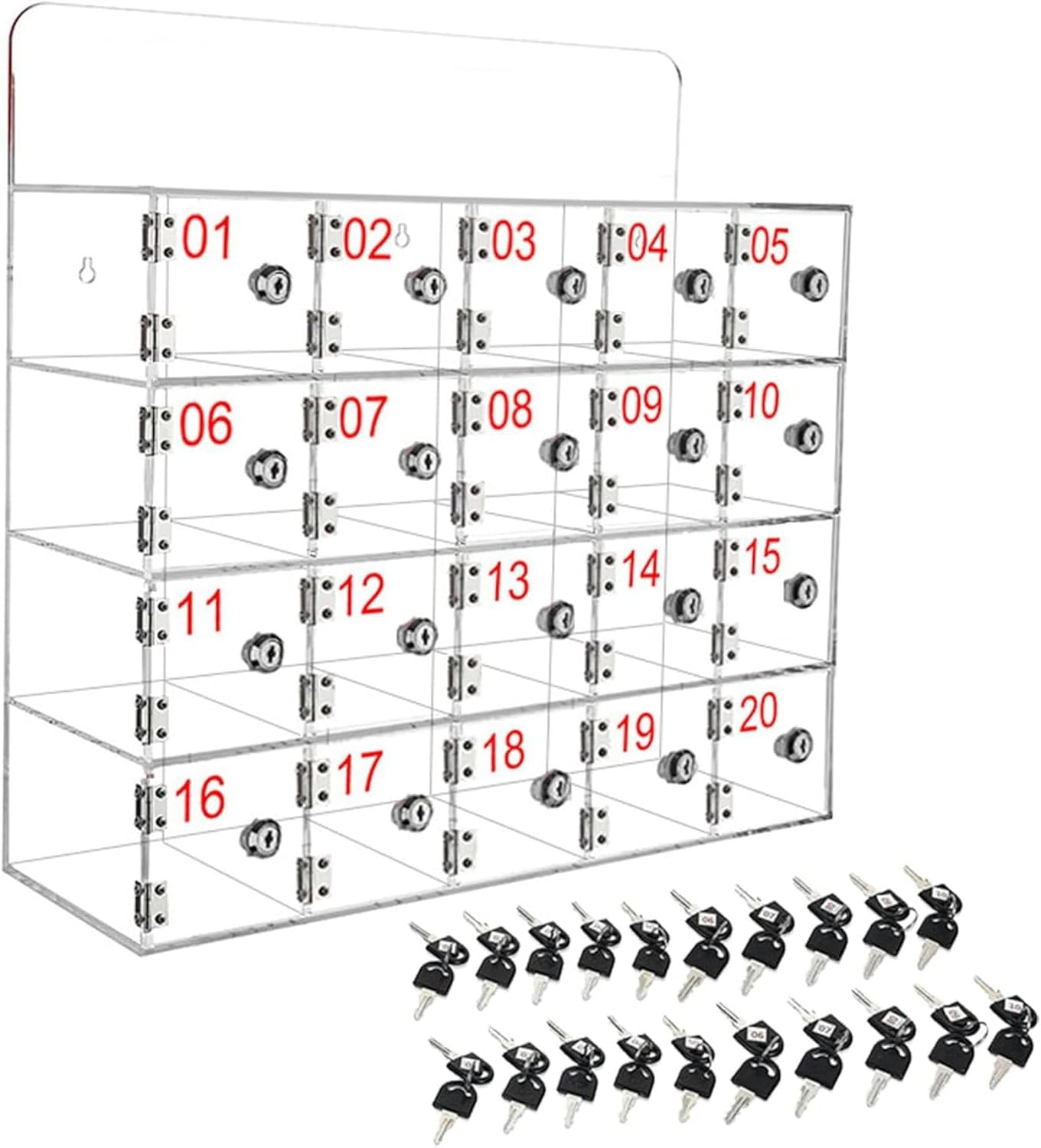 20 Slots Cell Phone Locker for Classroom, Acrylic School Cell Phone Storage Locker, Clear Wall Mount Cabinet Pocket, Phone Lock Box for Office Employees Storage,Small Grid-1