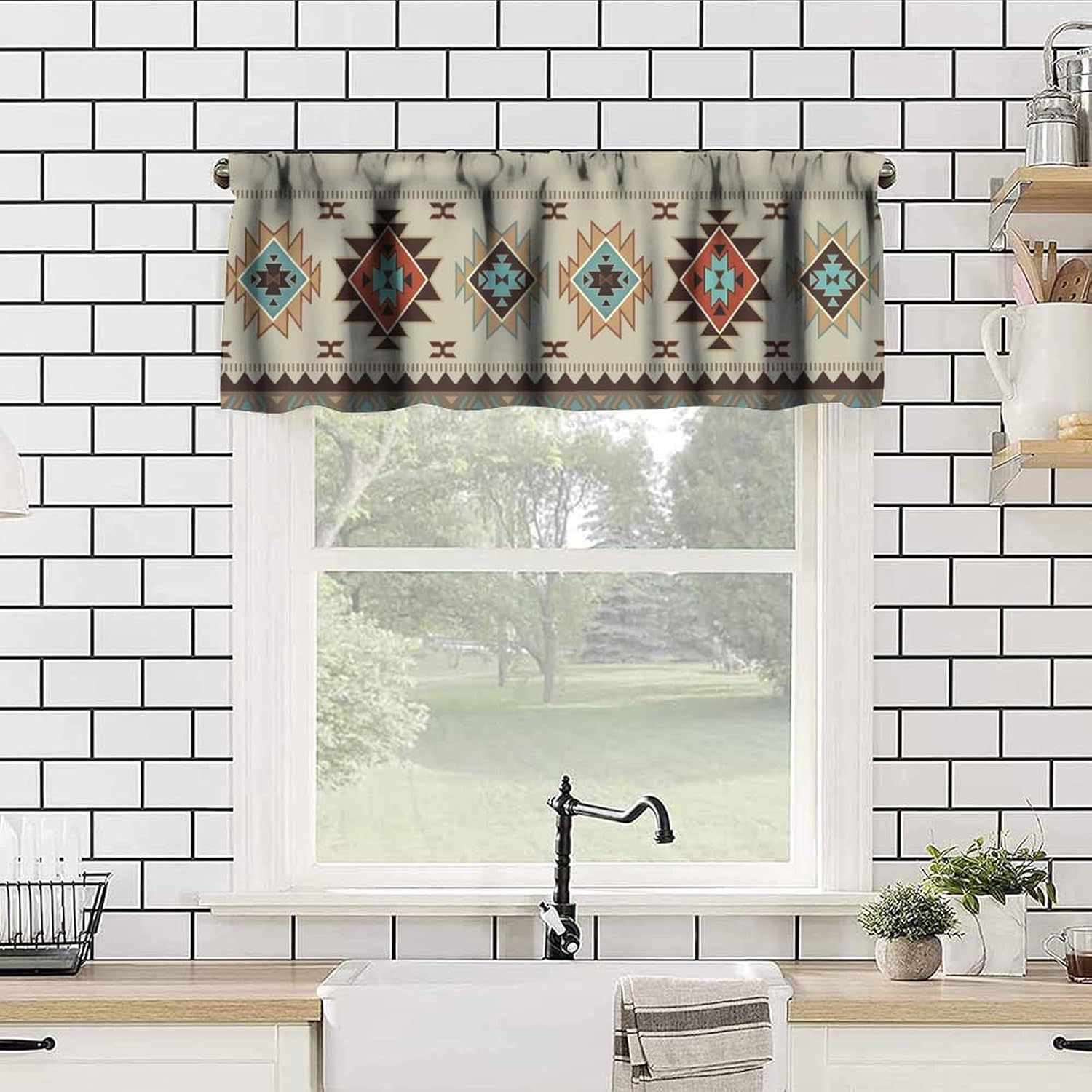 Aztec Native Valance Curtains for Kitchen, Southwestern Tribal Geometric Valances for Kitchen Window,Navajo American Ethnic Printed for Small Windows Cafe Bedroom Living Room, 54x18 Inch 1 Panel - Image 3